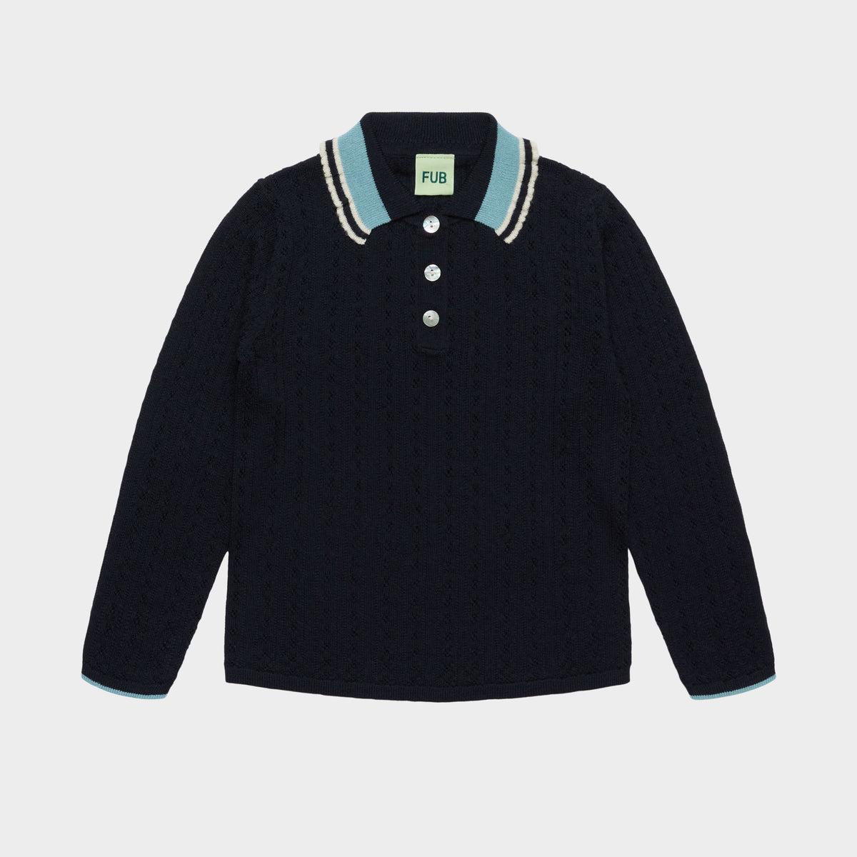Girls Dark Navy Pointelle Wool Polo Shirt