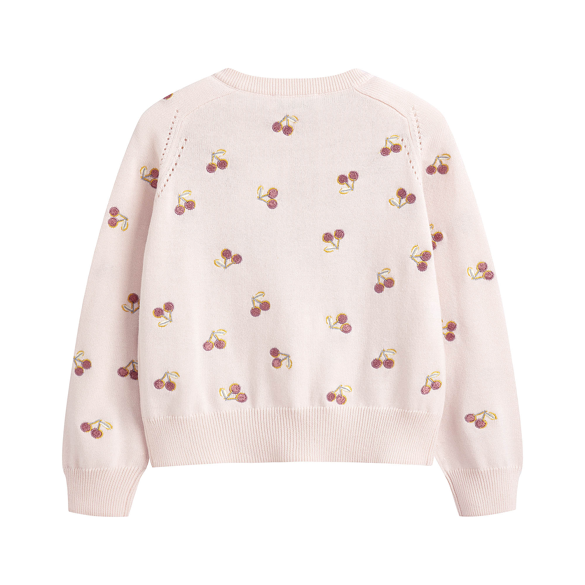 Girls Pink Embroidered Cotton Cardigan