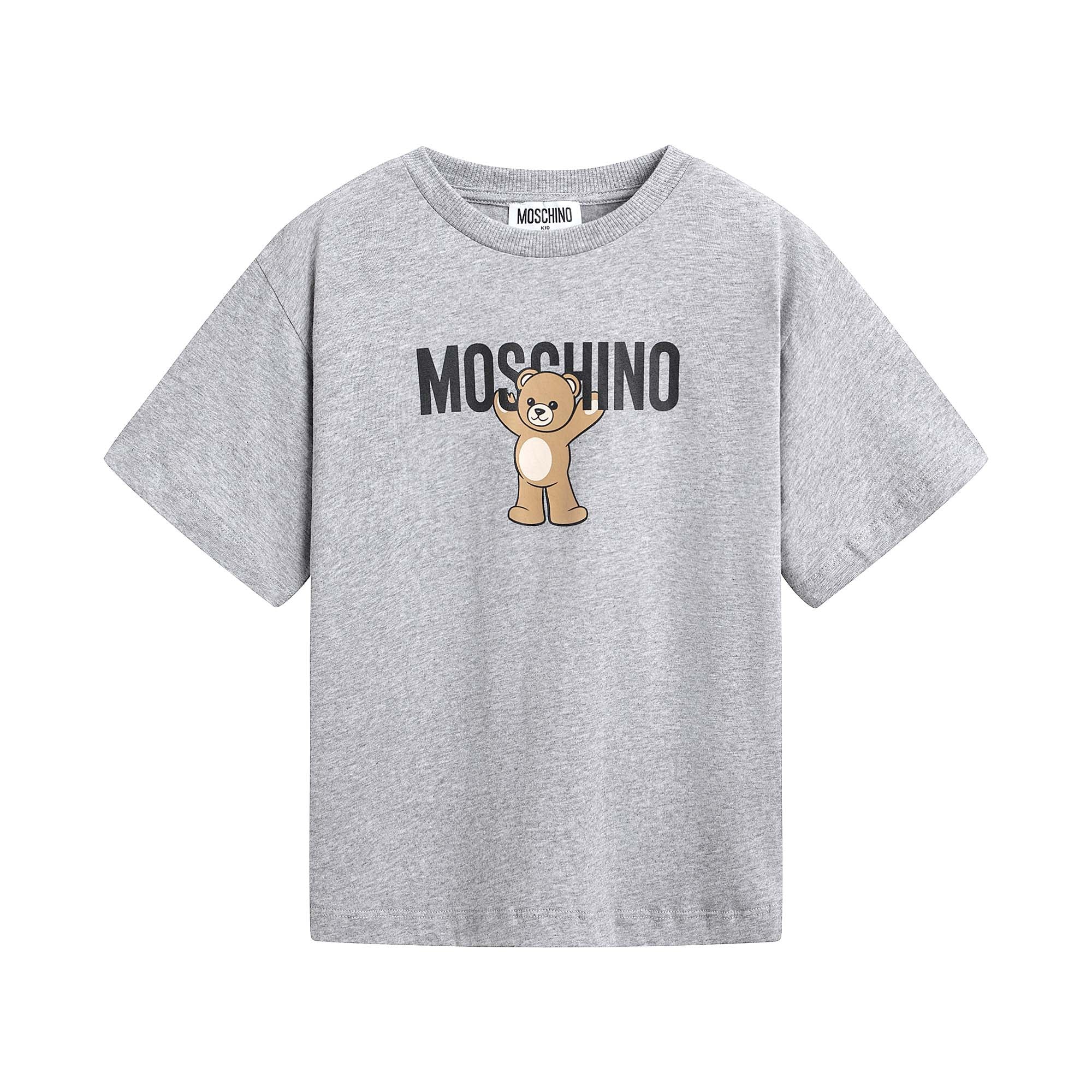Boys & Girls Grey Bear Printed Cotton T-Shirt
