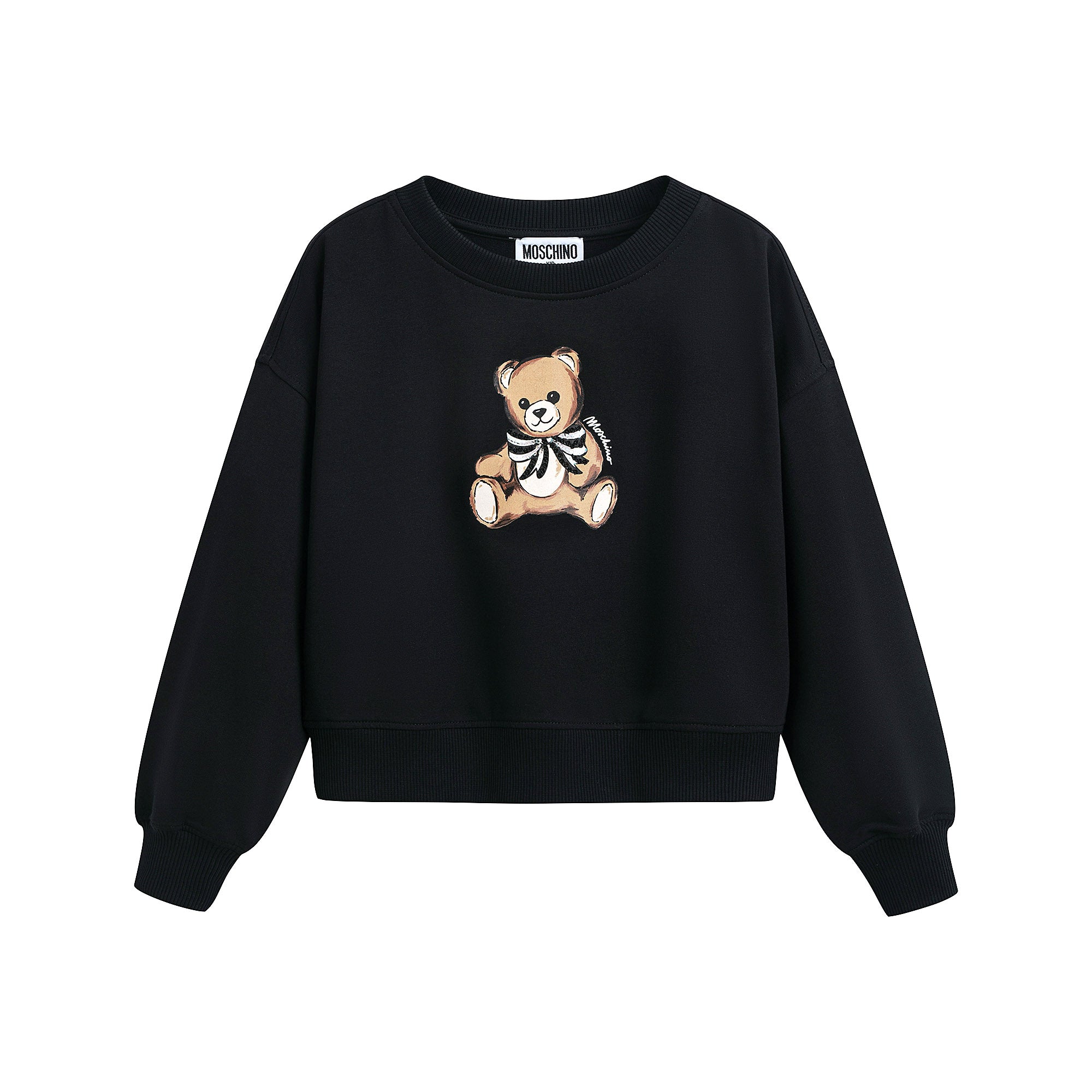 Girls Black Bear Printed Cotton Sweatshirt