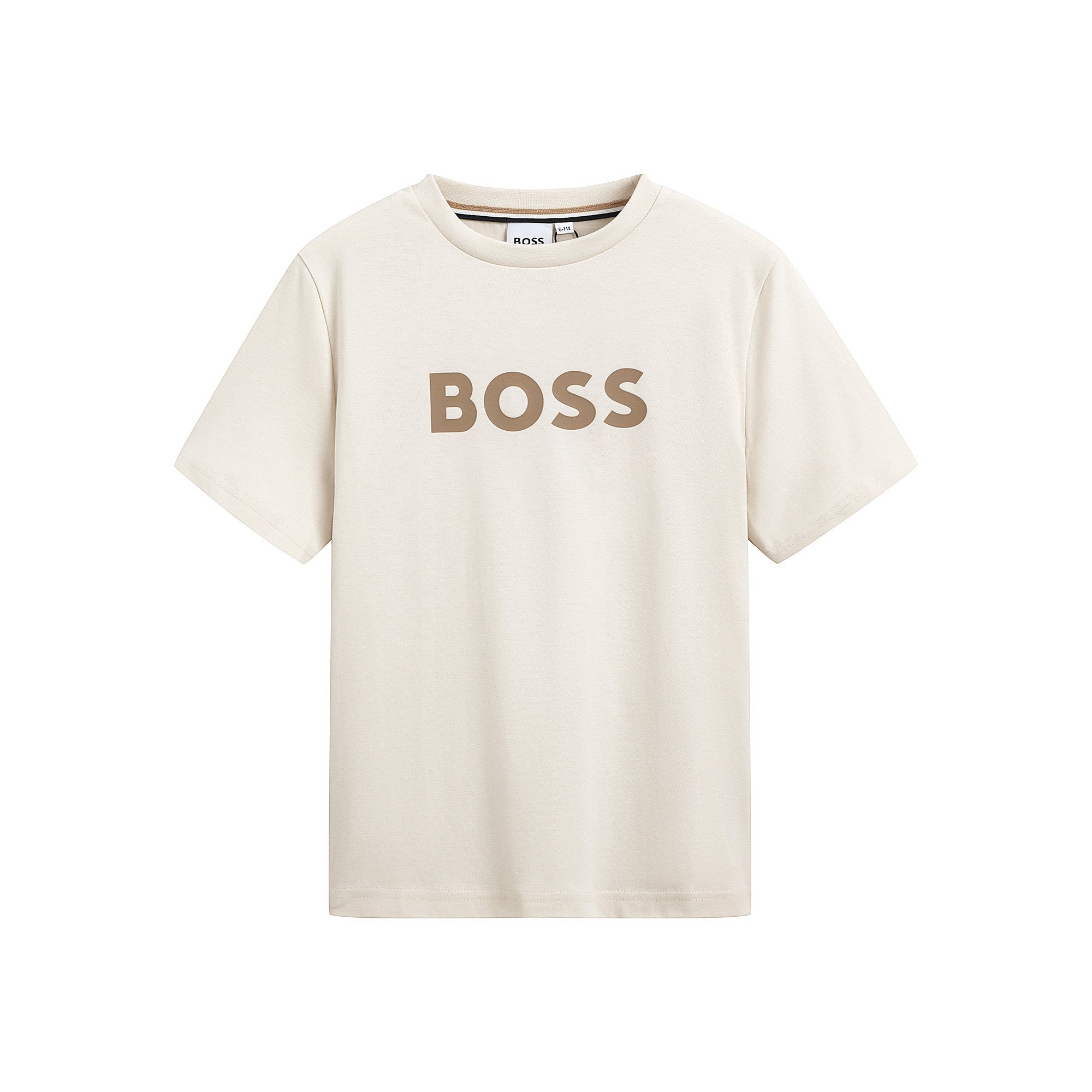 Boys Beige Logo Cotton T-Shirt