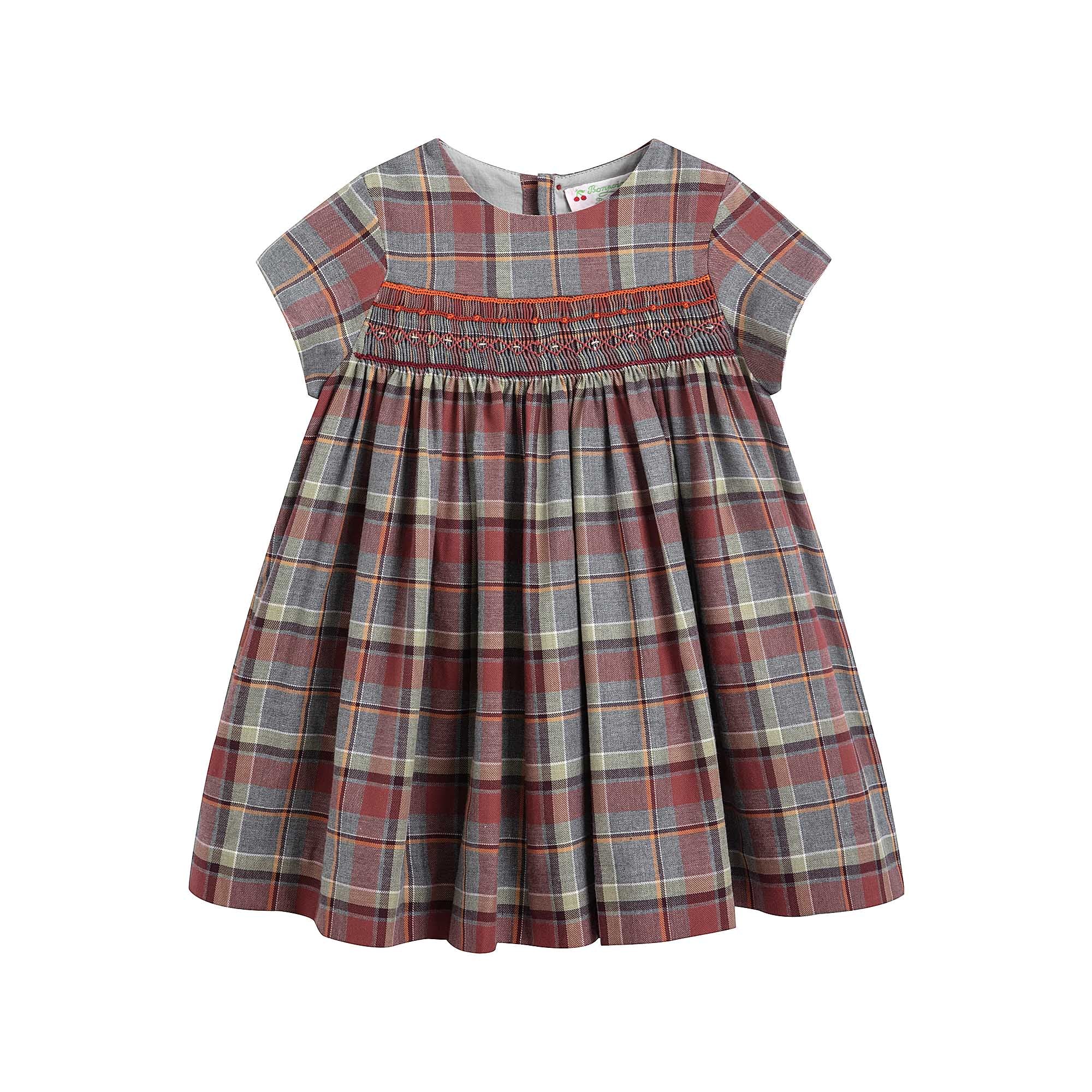 Baby Girls Wine Red Check Cotton Dress