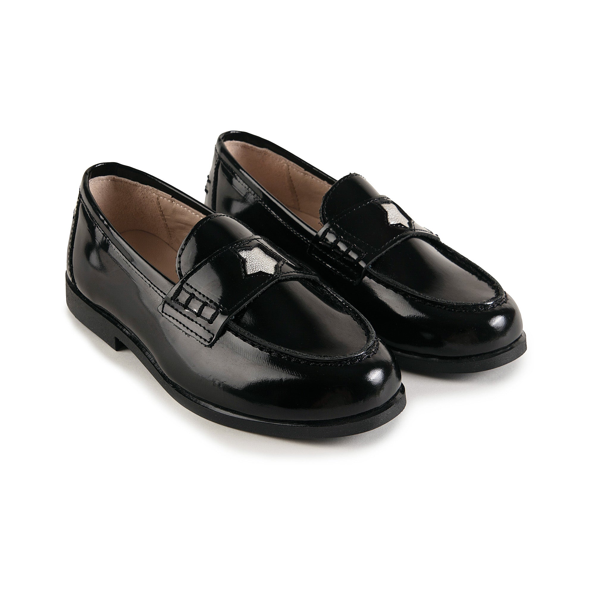 Girls Black Star Loafer Shoes