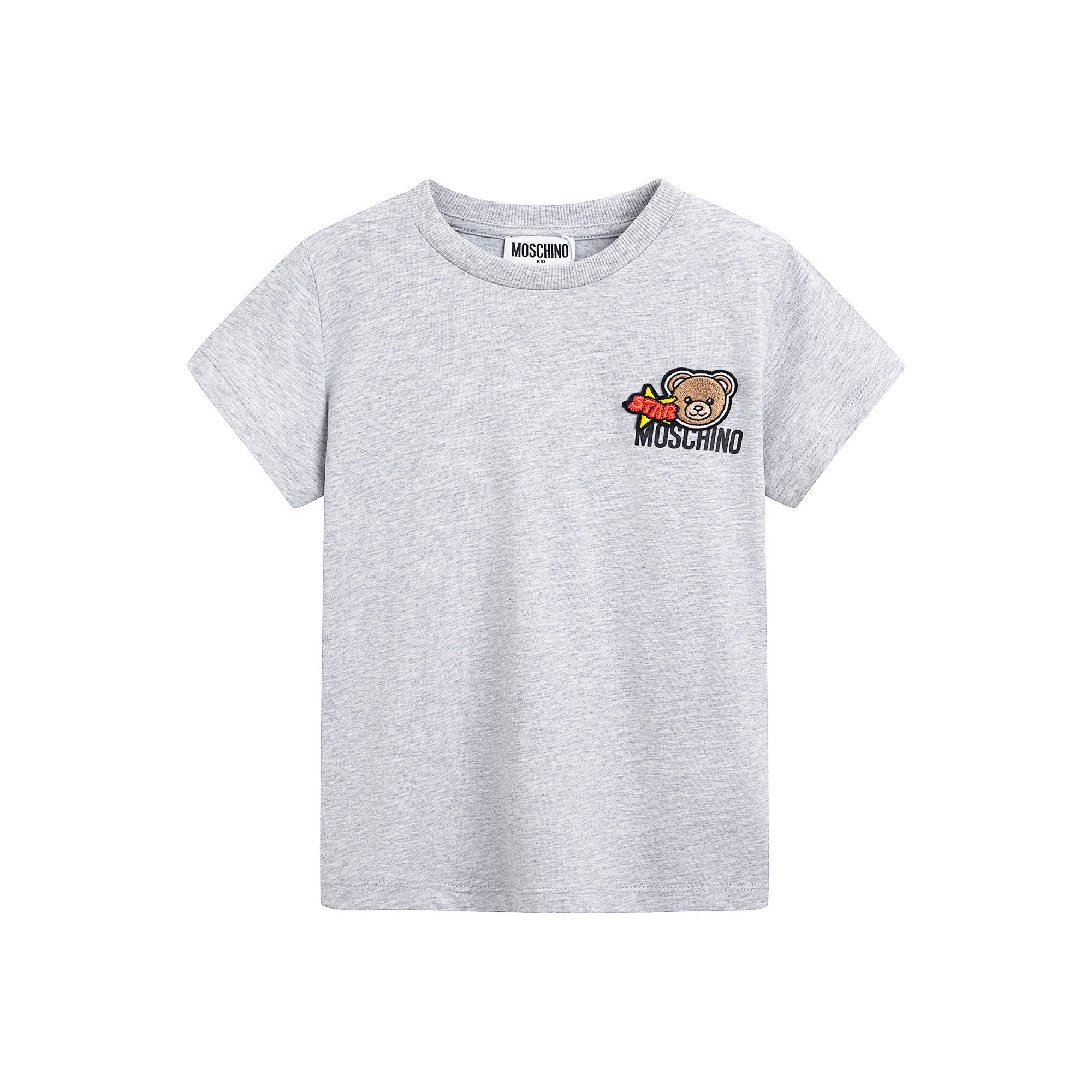 Boys & Girls Grey Embroidered Bear Cotton T-Shirt