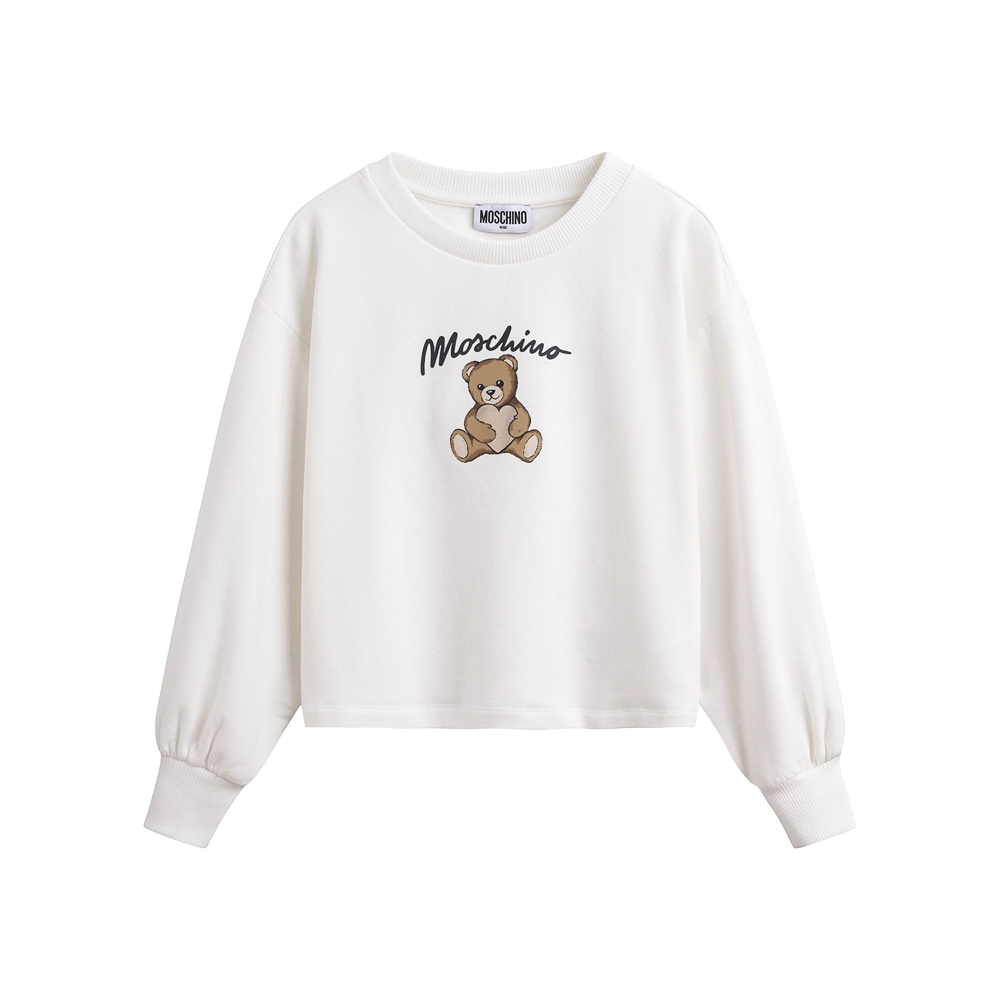 Girls White Bear Printed Cotton Sweatshirt