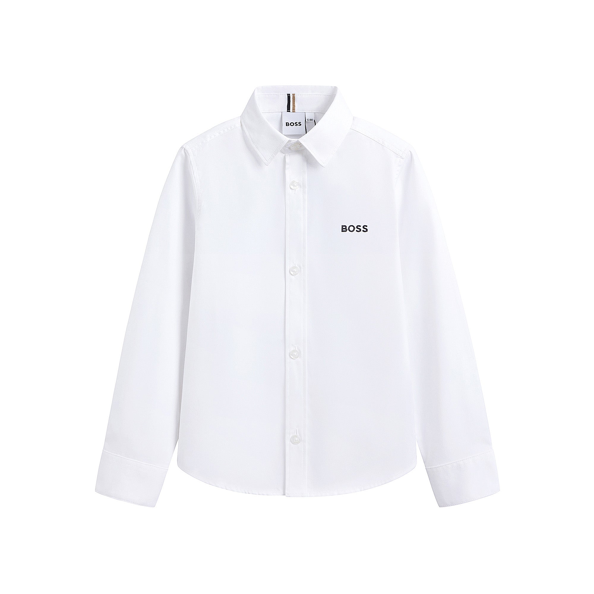 Boys White Embroidered Logo Cotton Shirt