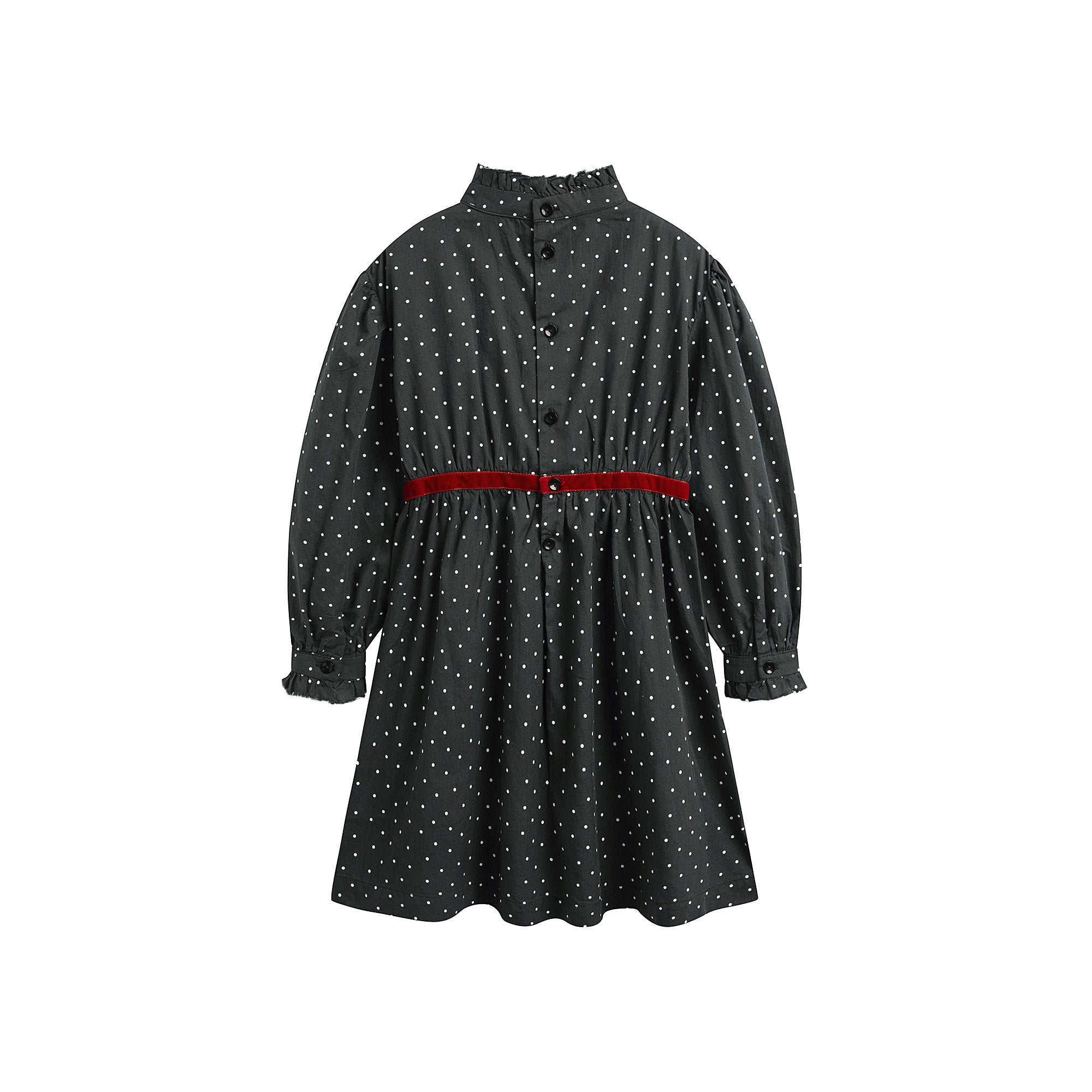 Girls Dark Grey Dots Cotton Dress