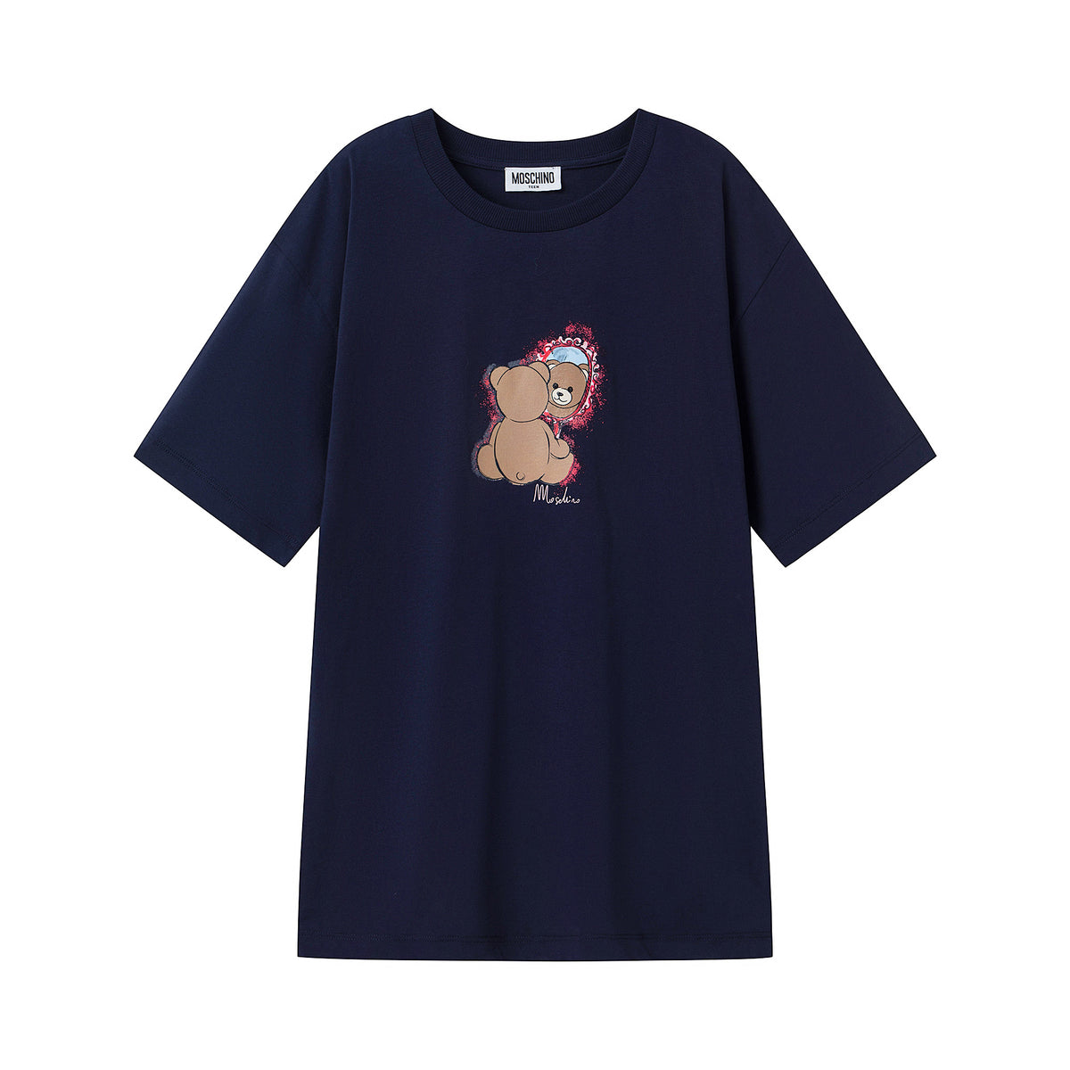 Girls Navy Printed Cotton T-Shirt