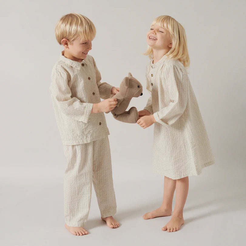 Boys & Girls Beige Check Cotton Nightwear Set