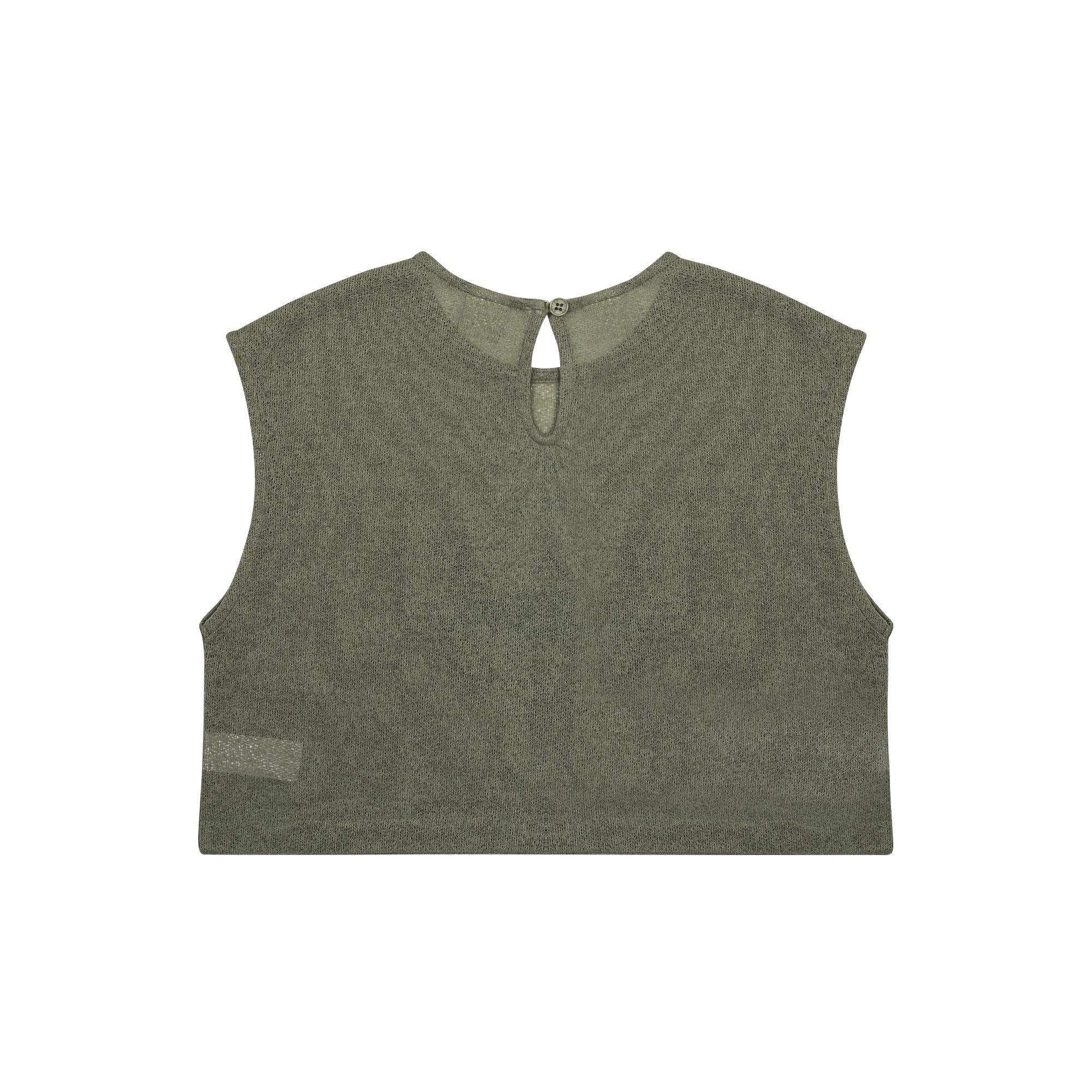 Boys & Girls Khaki Printed Cotton Sleeveless T-Shirt