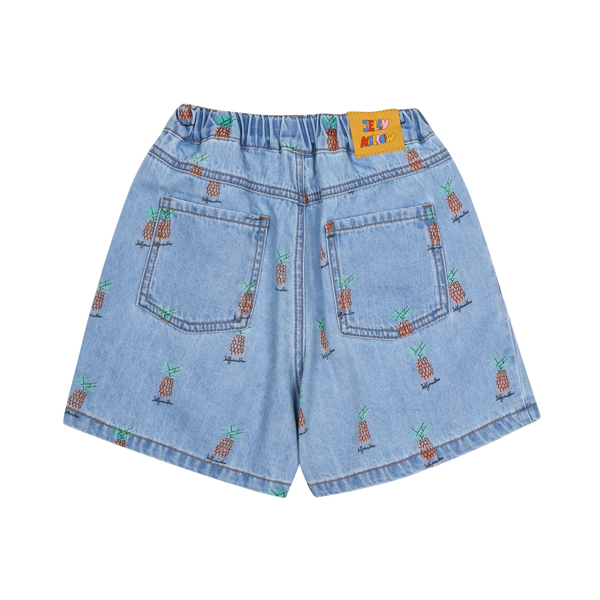 Girls Light Blue Printed Denim Shorts