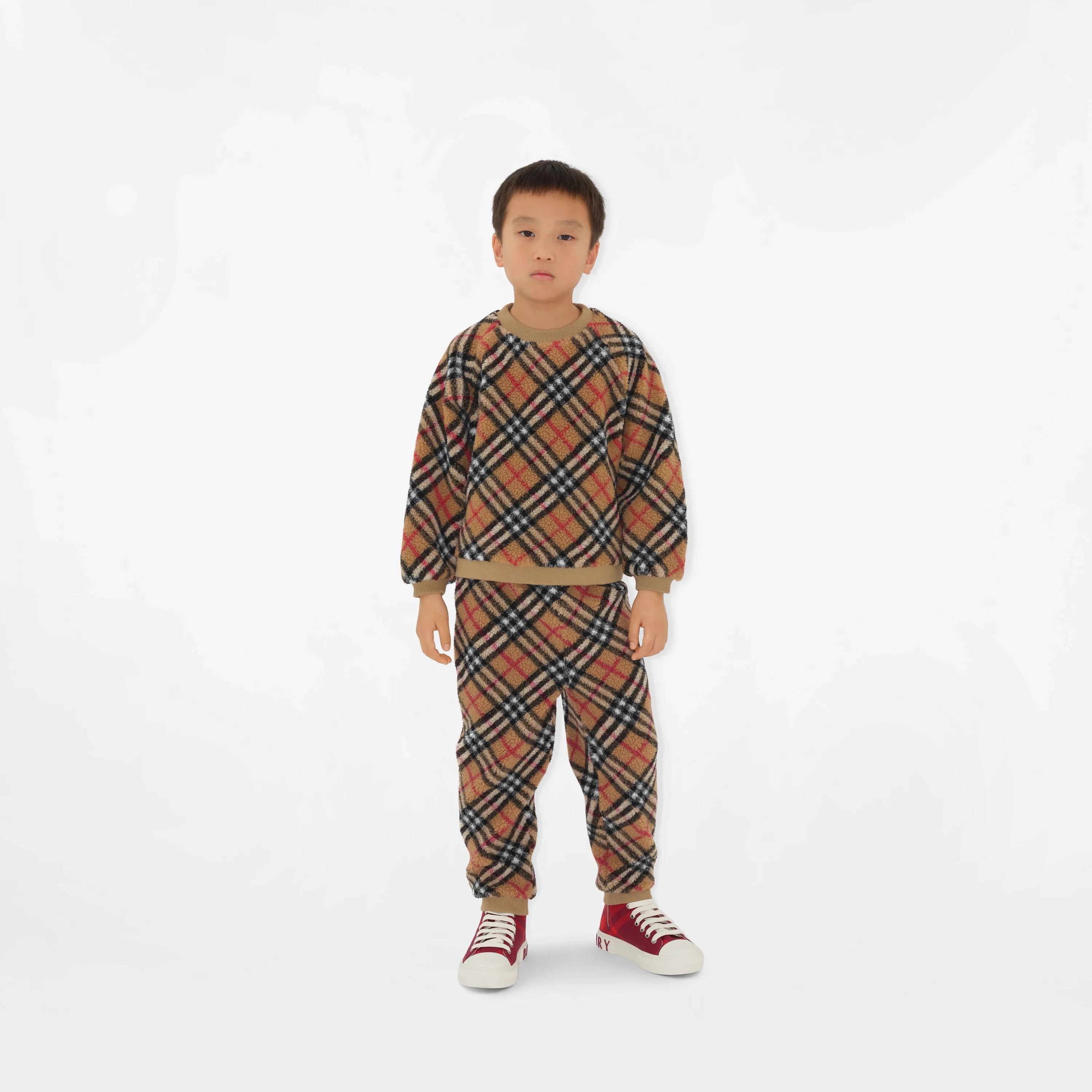 Kids Archive Check Fleece Joggers in Beige