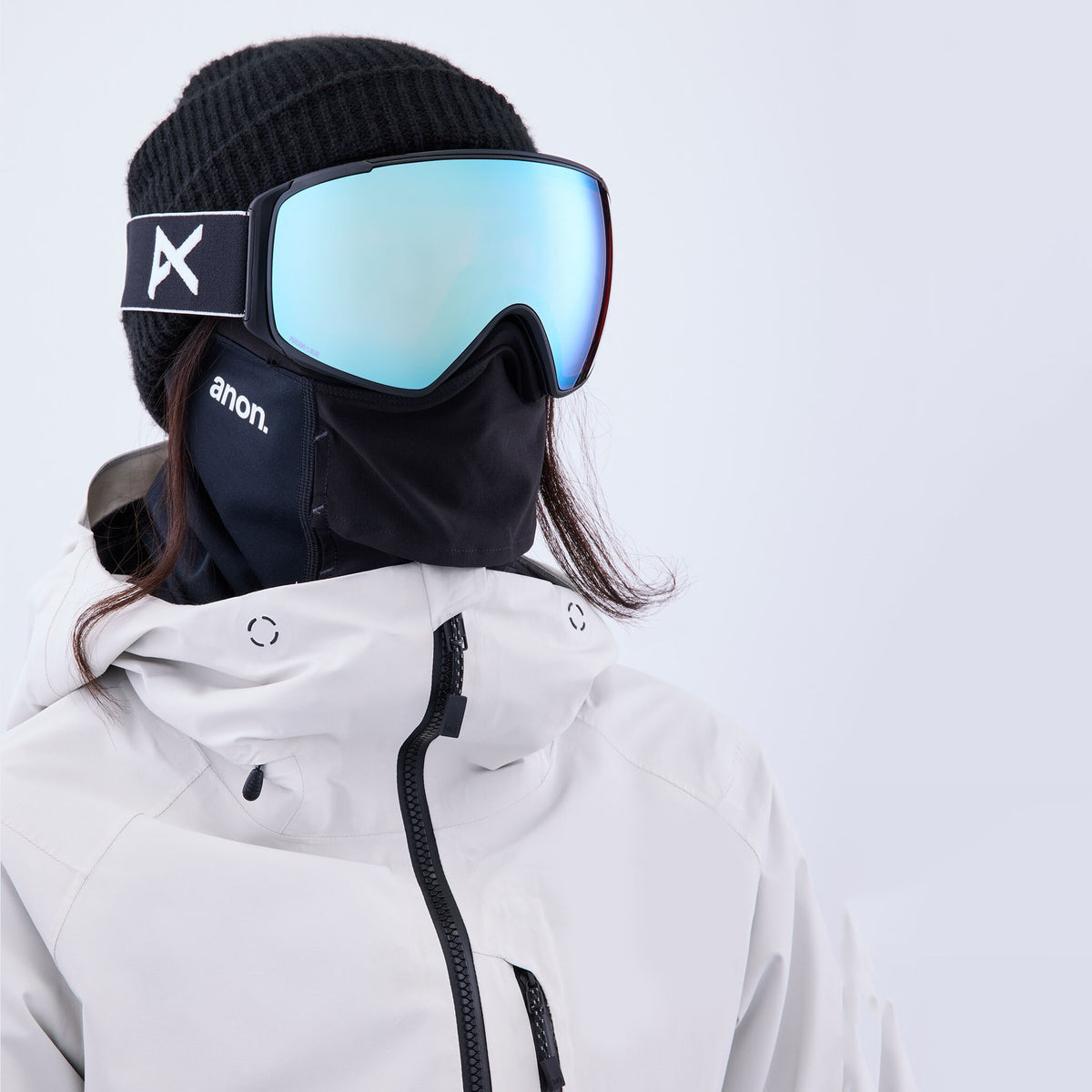 Lunettes de ski noires pour adulte et bonnet chaud (masque ANON M4S sphérique)