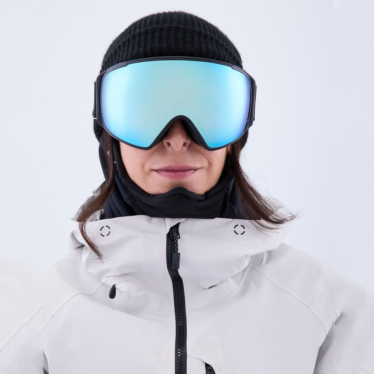 Lunettes de ski noires pour adulte et bonnet chaud (masque ANON M4S sphérique)
