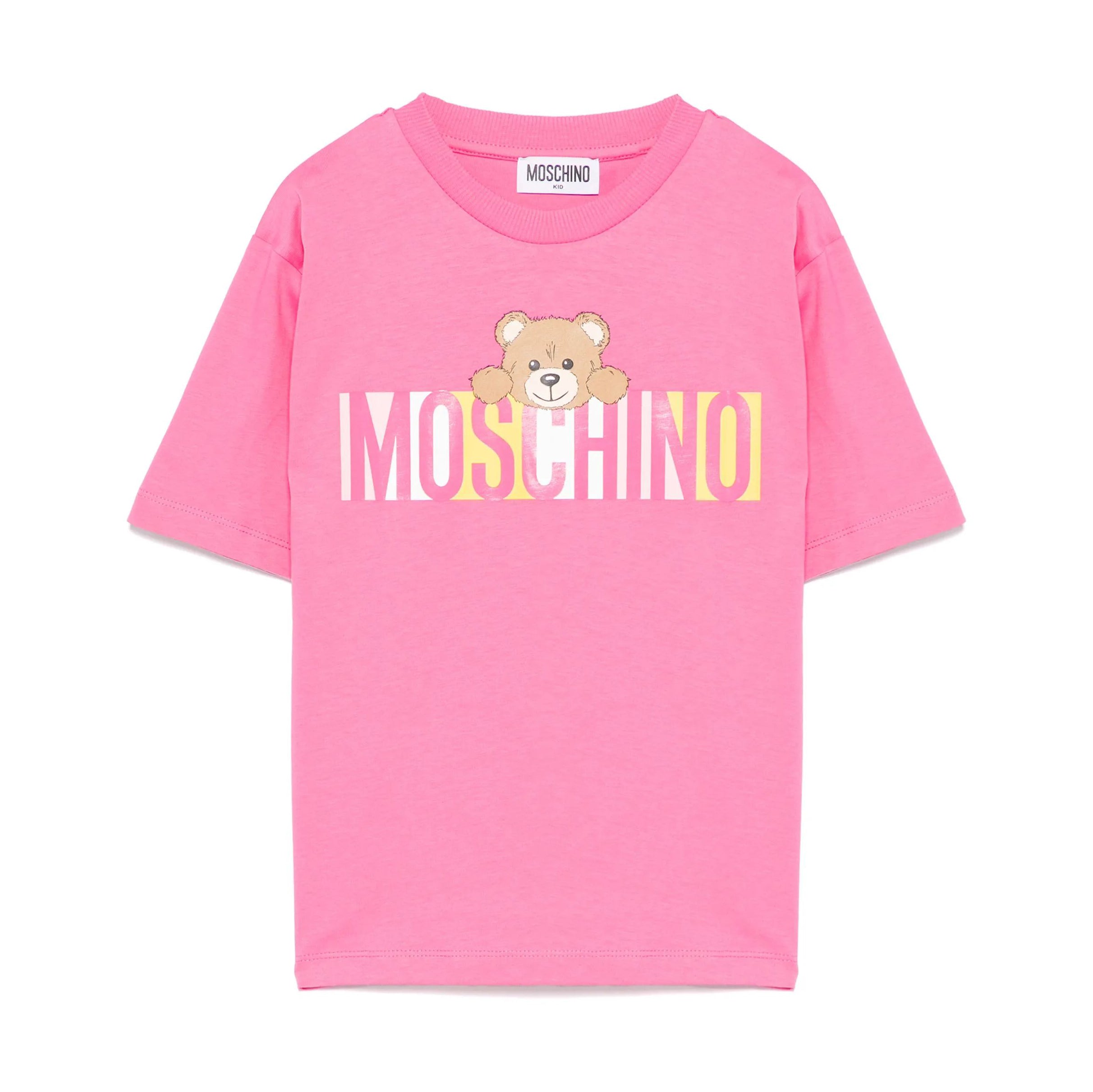 Boys & Girls Pink Printed Logo Cotton T-Shirt