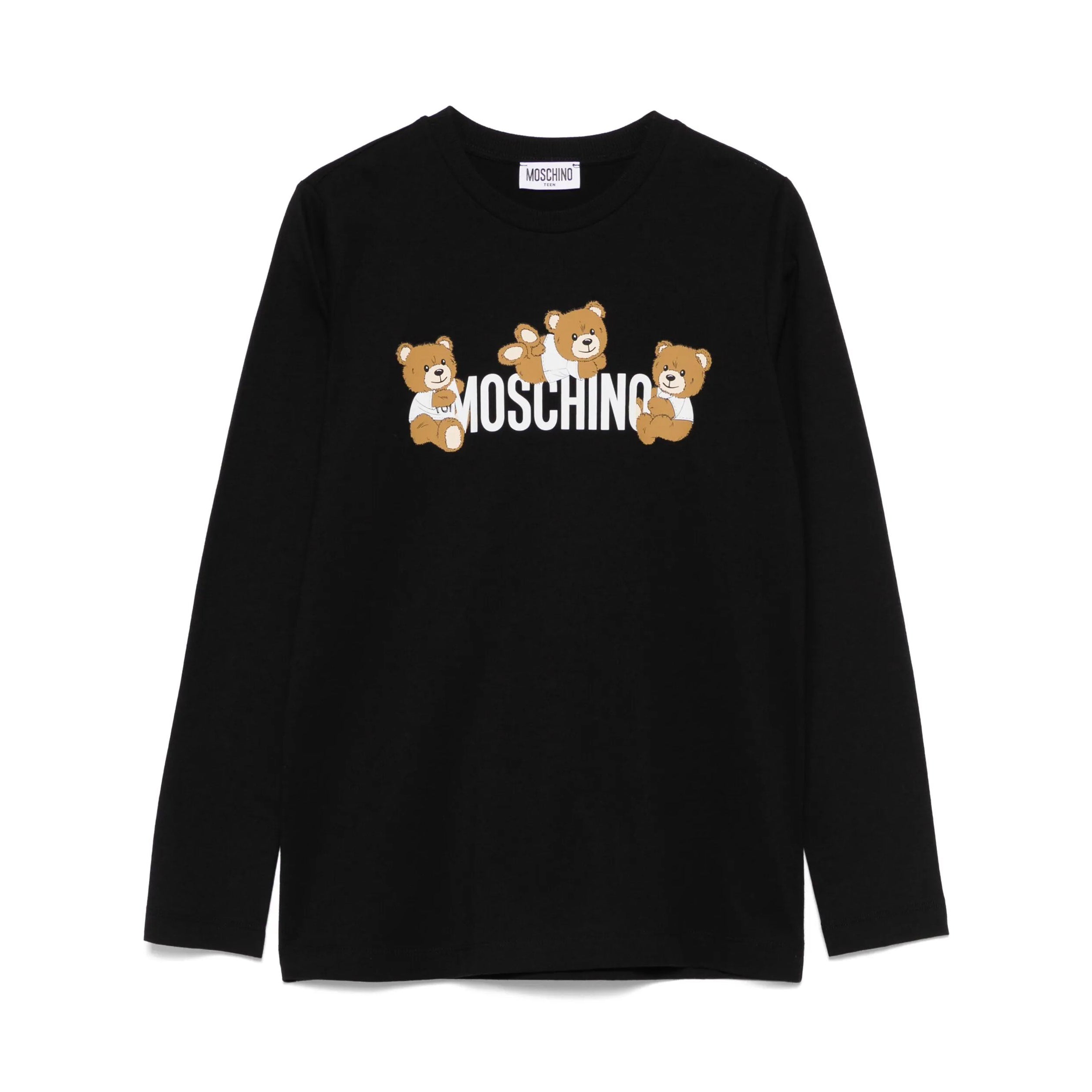 Boys & Girls Black Bear Printed Cotton T-Shirt