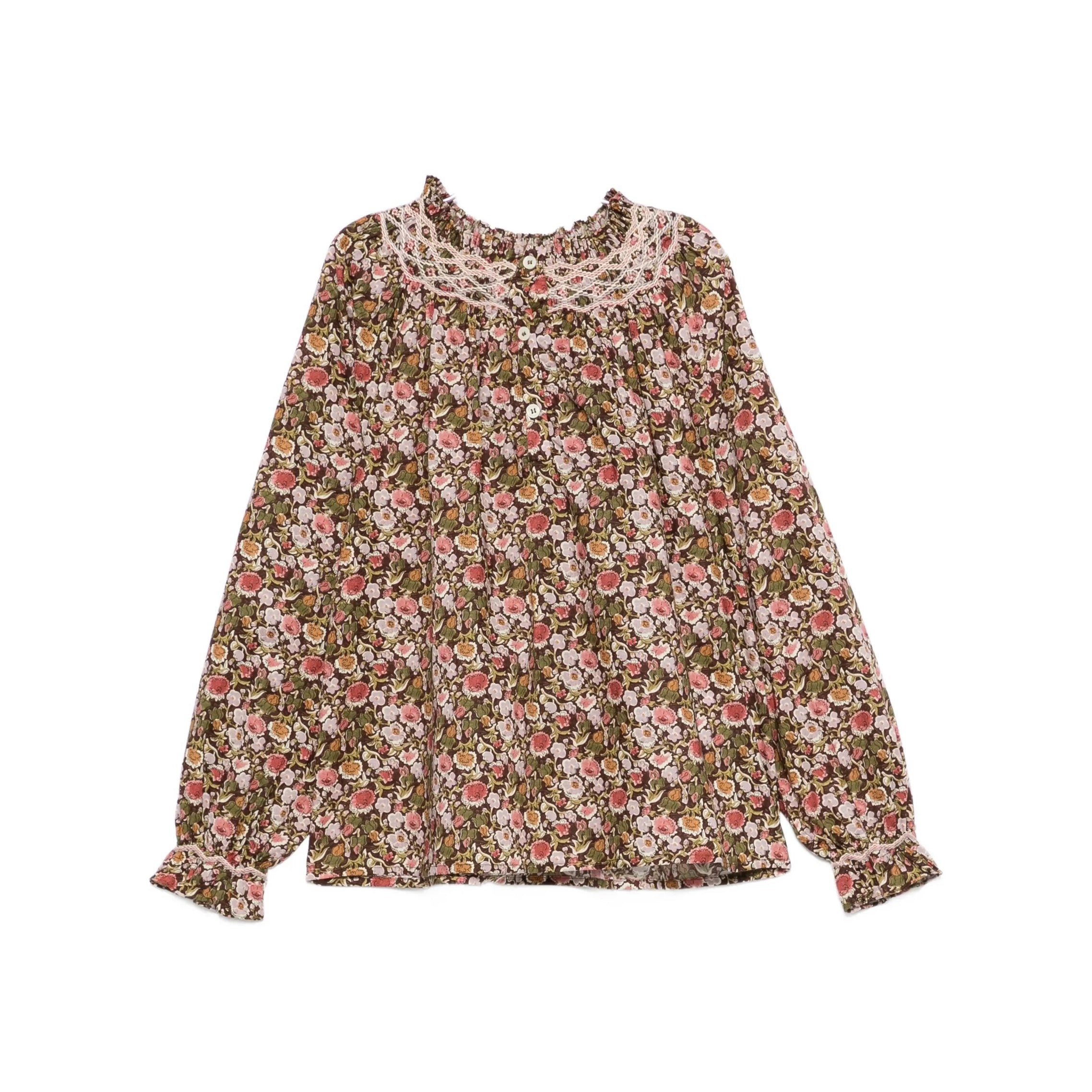 Girls Green Floral Cotton Blouse