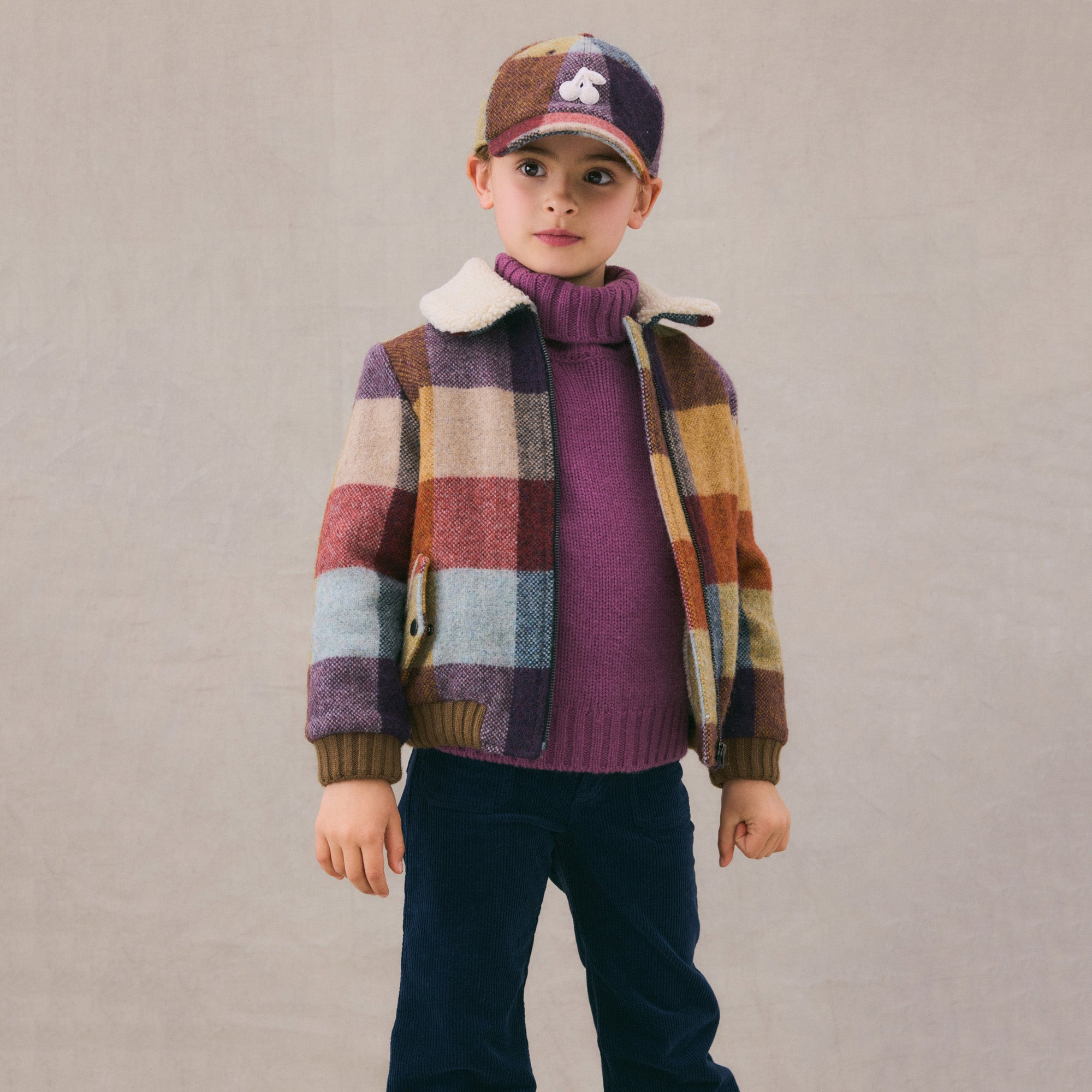 Casquette en laine à carreaux multicolores pour garçons et filles