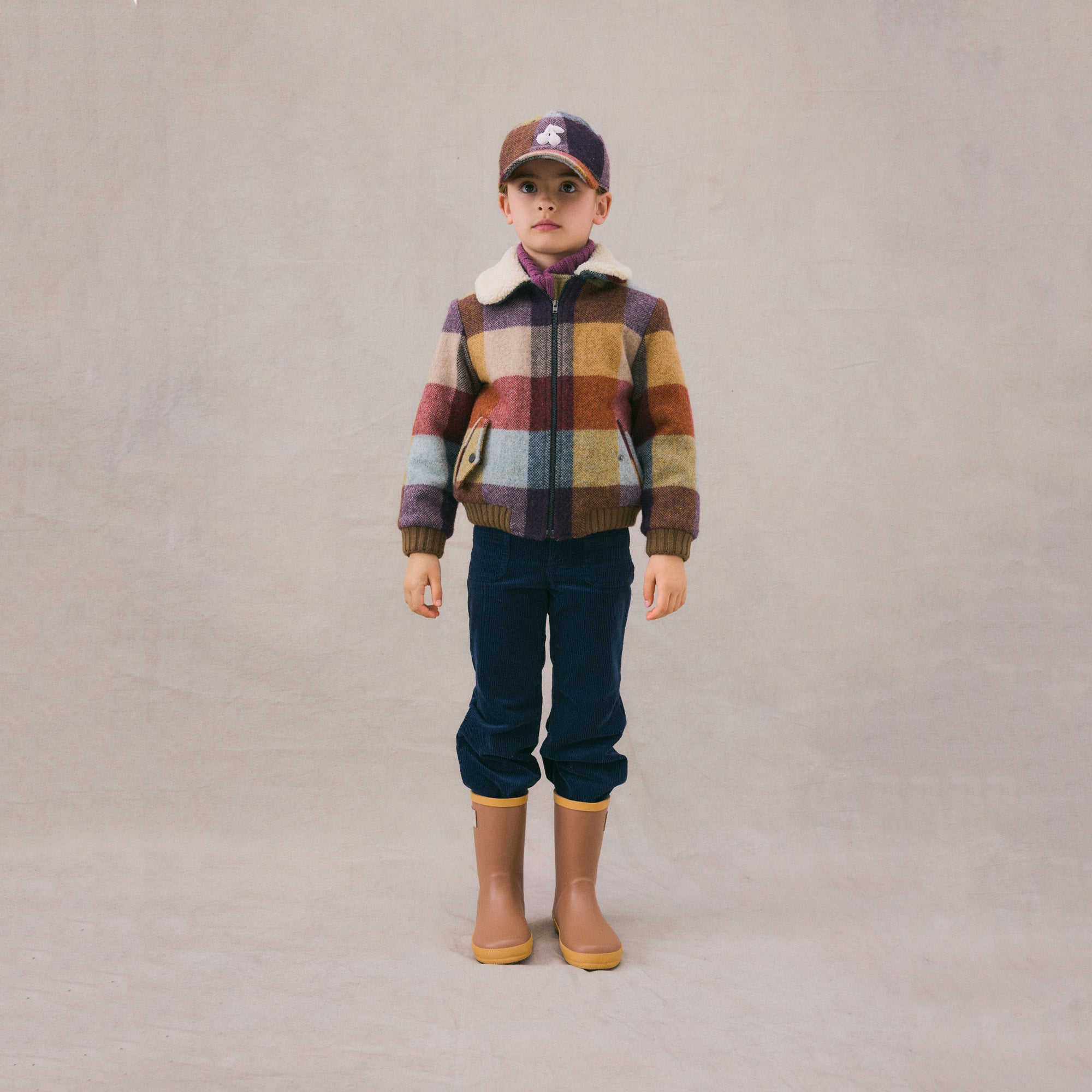 Casquette en laine à carreaux multicolores pour garçons et filles