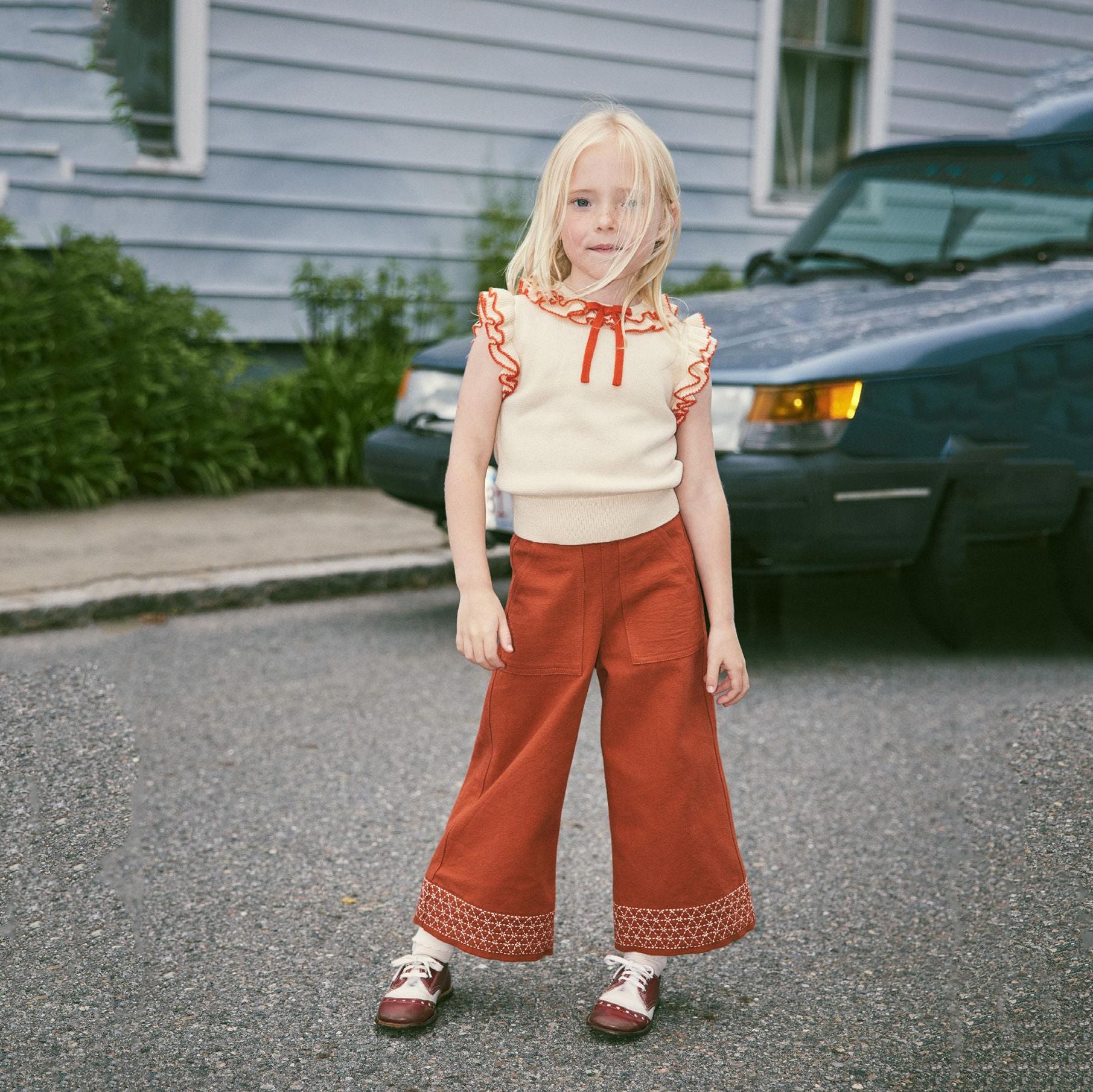 Girls White Ruffled Cotton Top