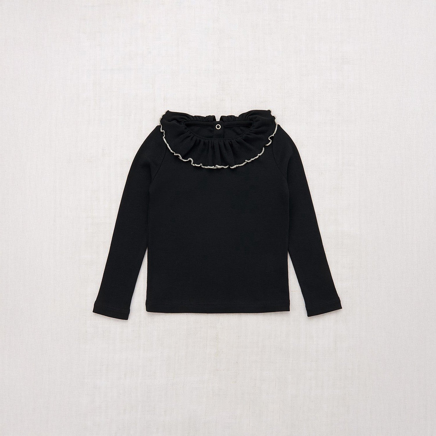 Girls Black Ruffled Cotton T-Shirt