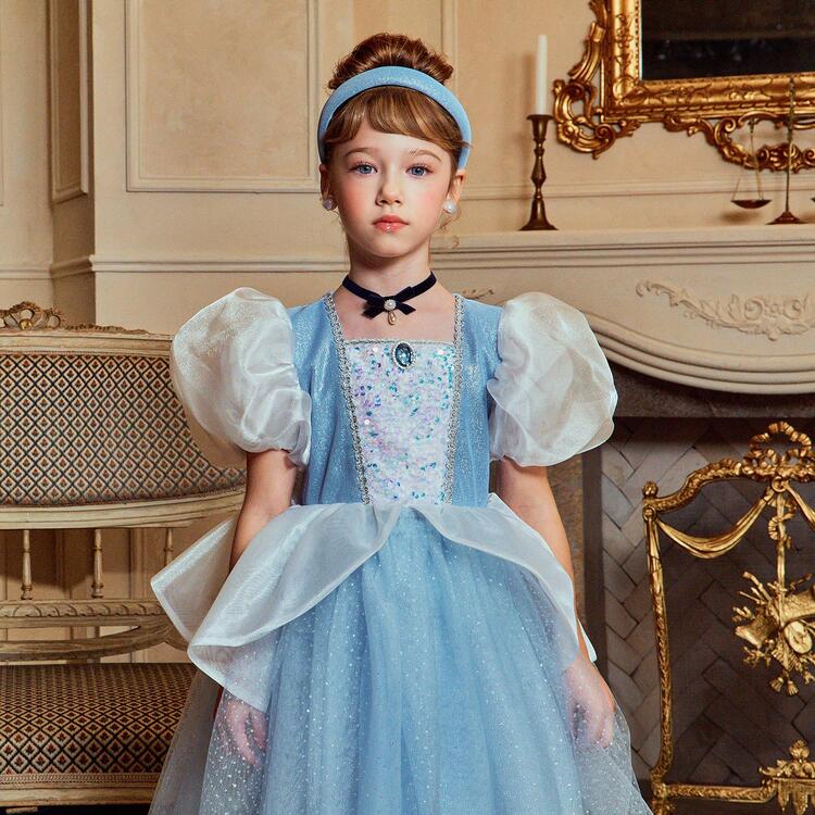 Girls Light Blue Premium Cinderella Puff Dress