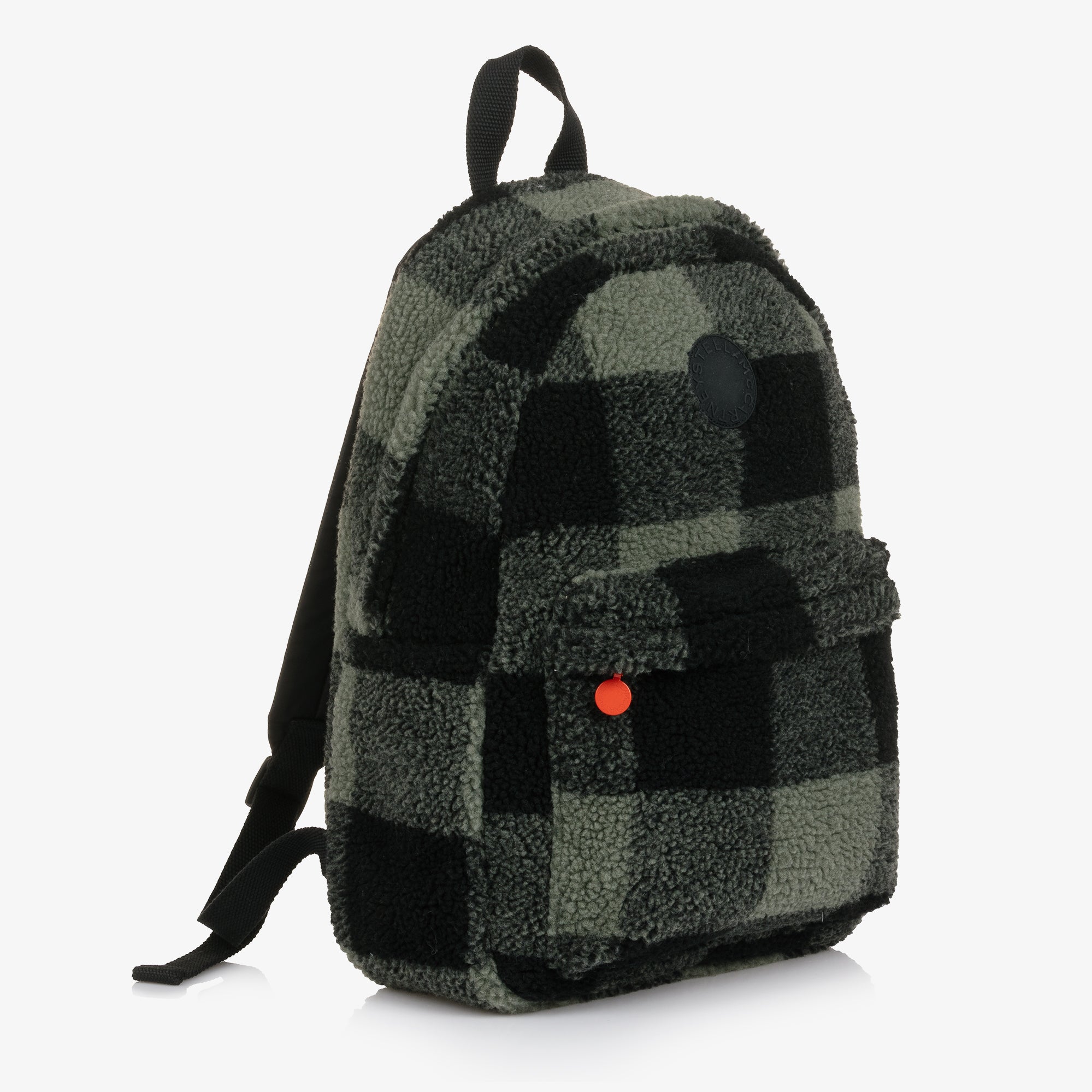 Boys Black & Green Check Sherpa Backpack(43cm)