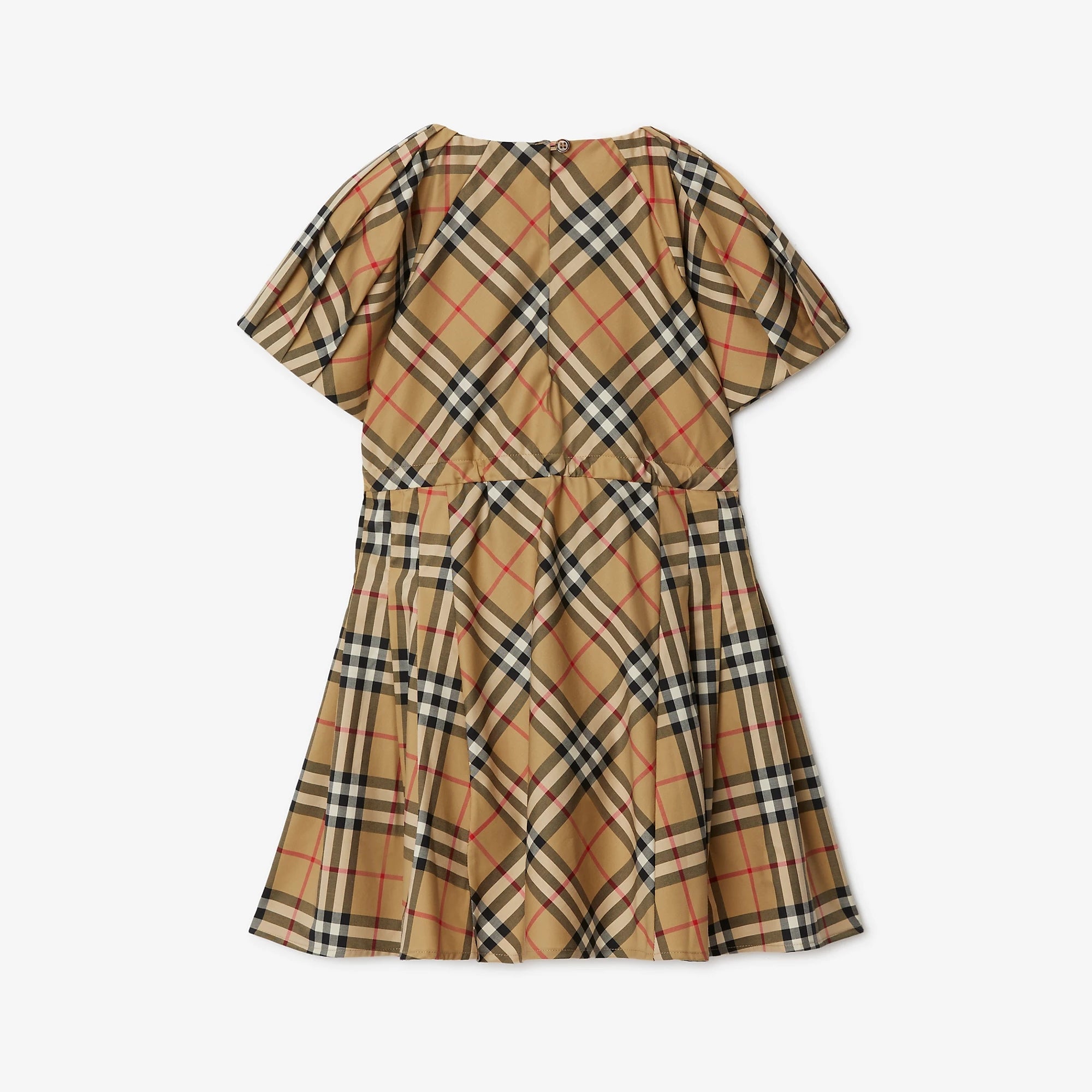 Girls Beige Check Cotton Dress