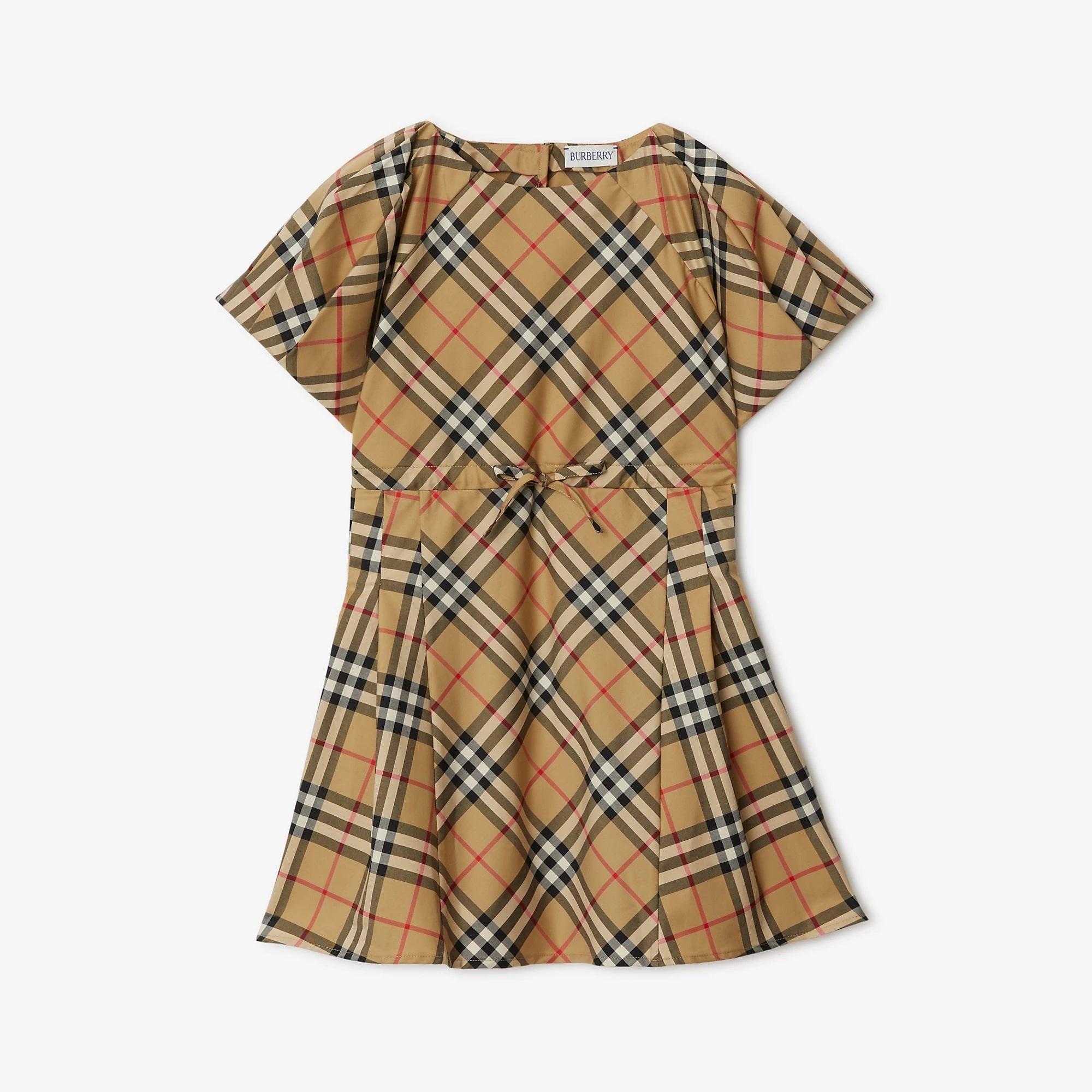 Girls Beige Check Cotton Dress