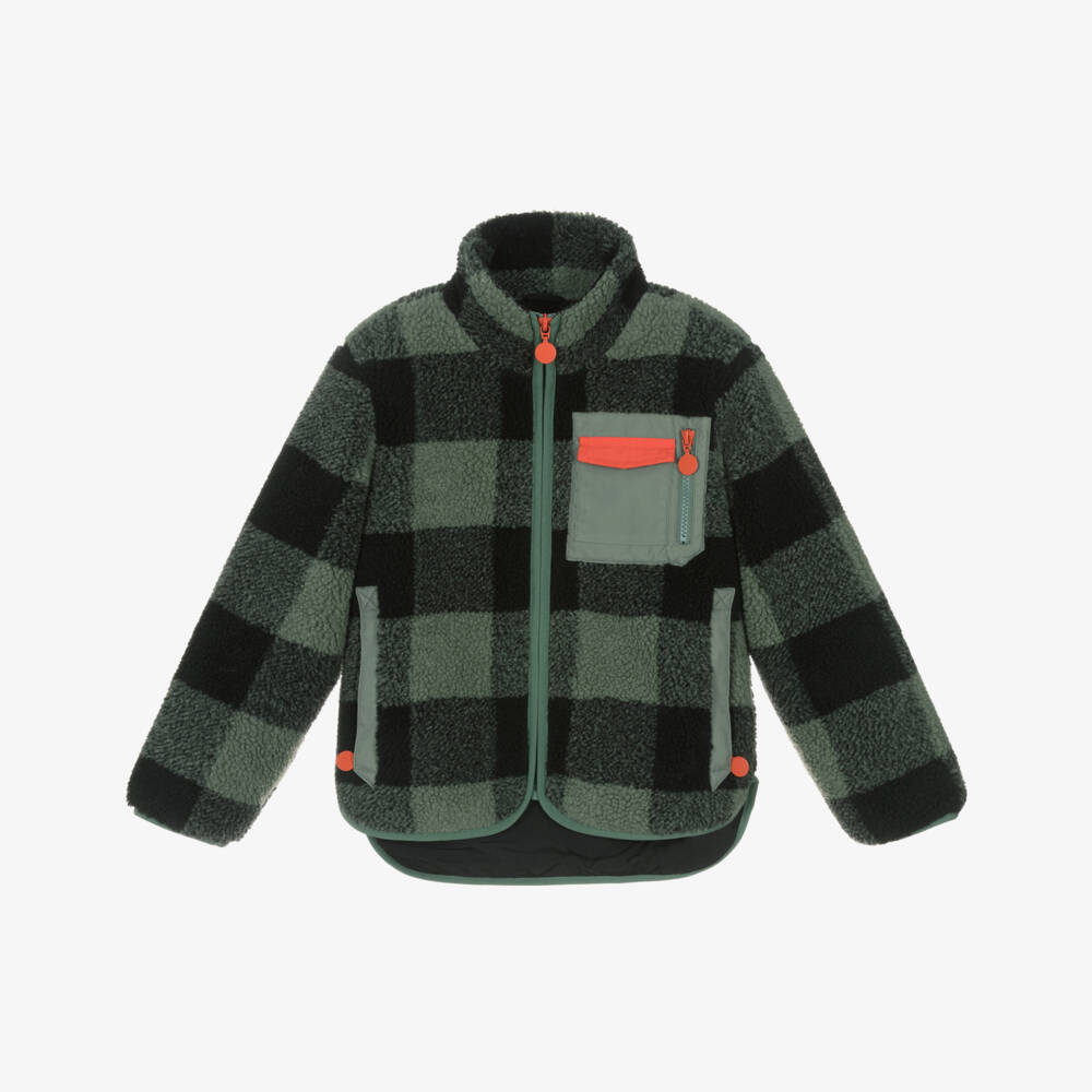 Boys Green Check Sherpa Jacket