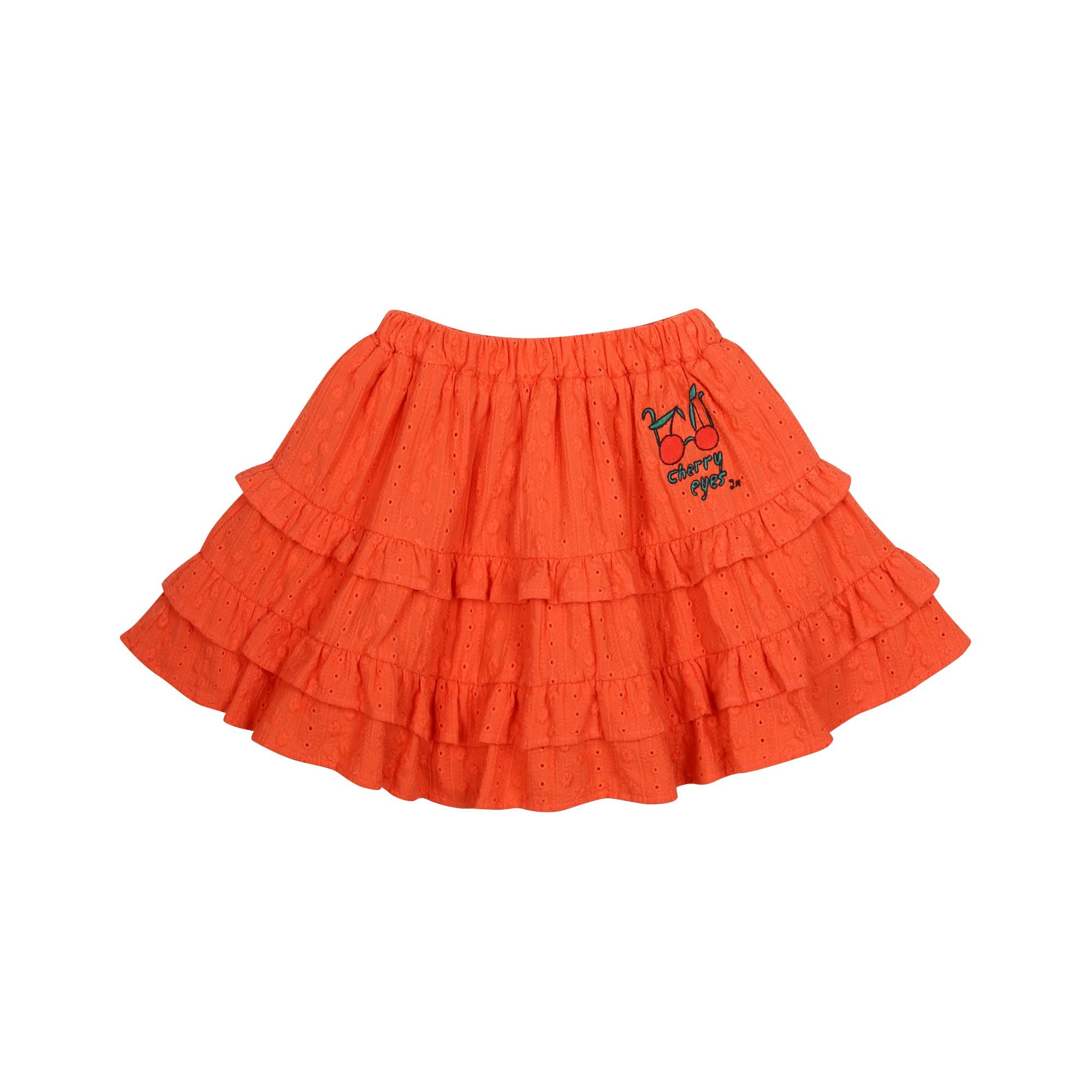 Girls Red Orange Embroidered Cotton Skirt
