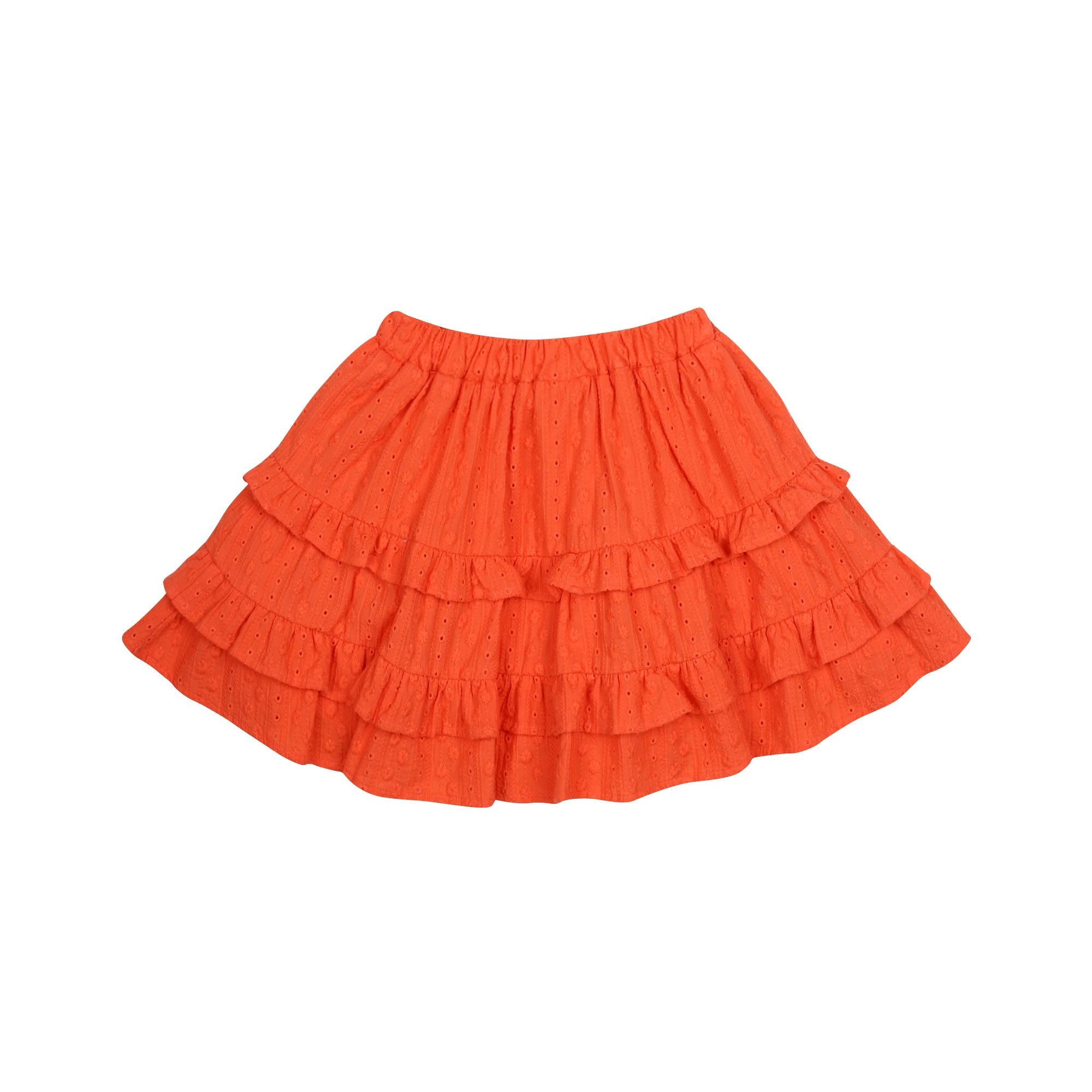 Girls Red Orange Embroidered Cotton Skirt