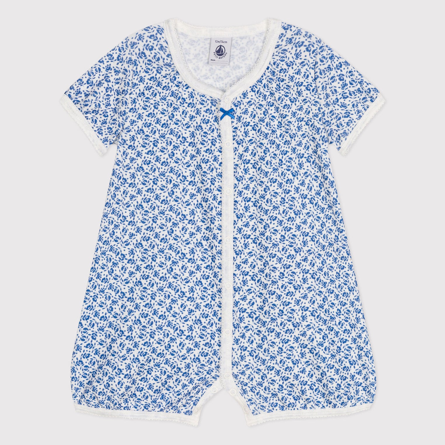 Baby Boys & Girls Blue Floral Cotton Babysuit