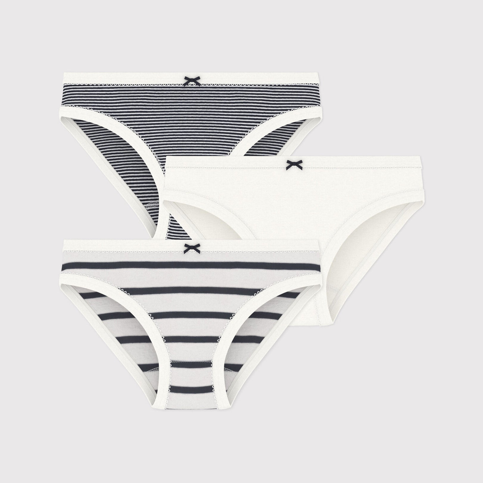 Girls White Stripes Cotton Underwear Set(3 Pack)