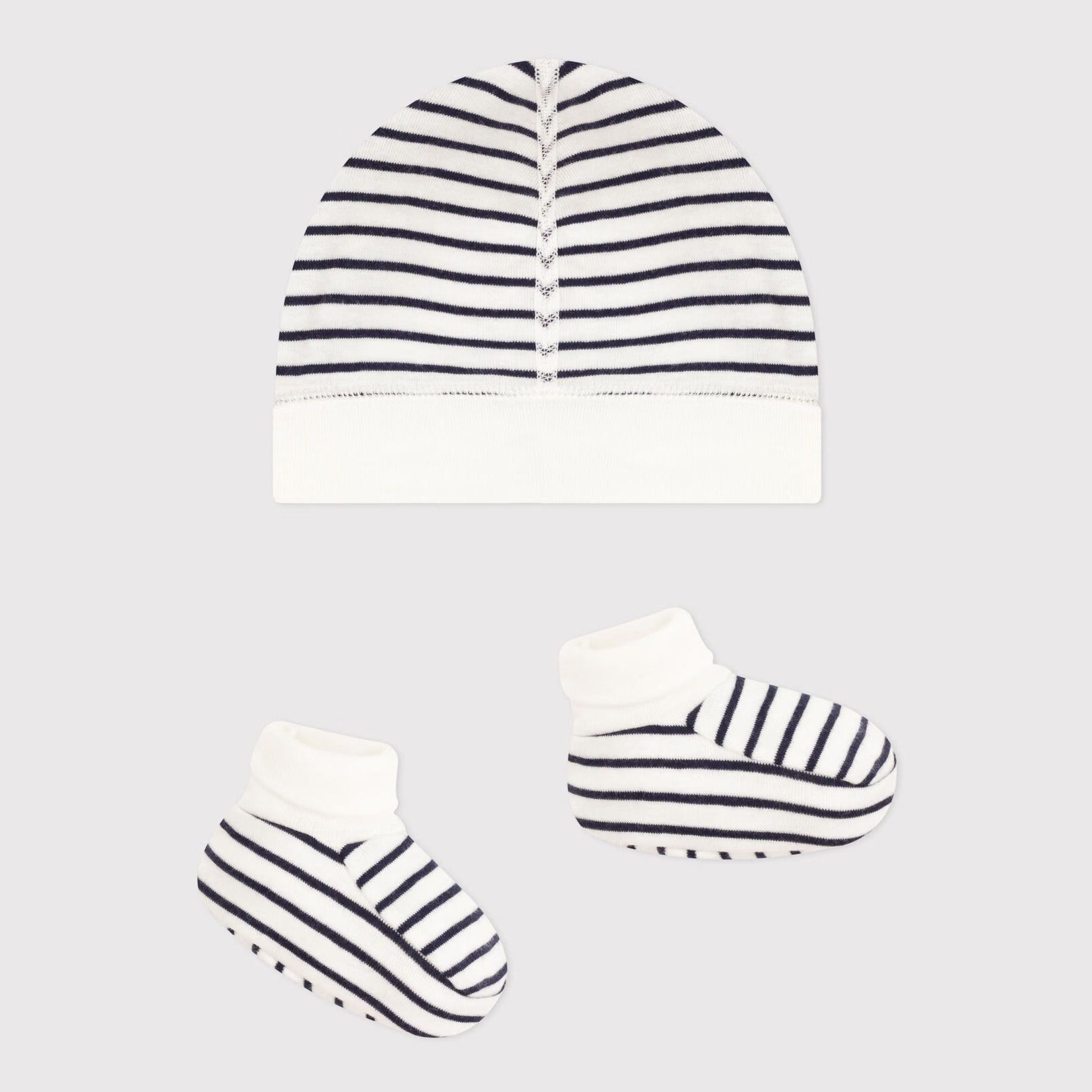 Baby Boys & Girls Black And White Stripe Cotton Warm Hat And Socks Set