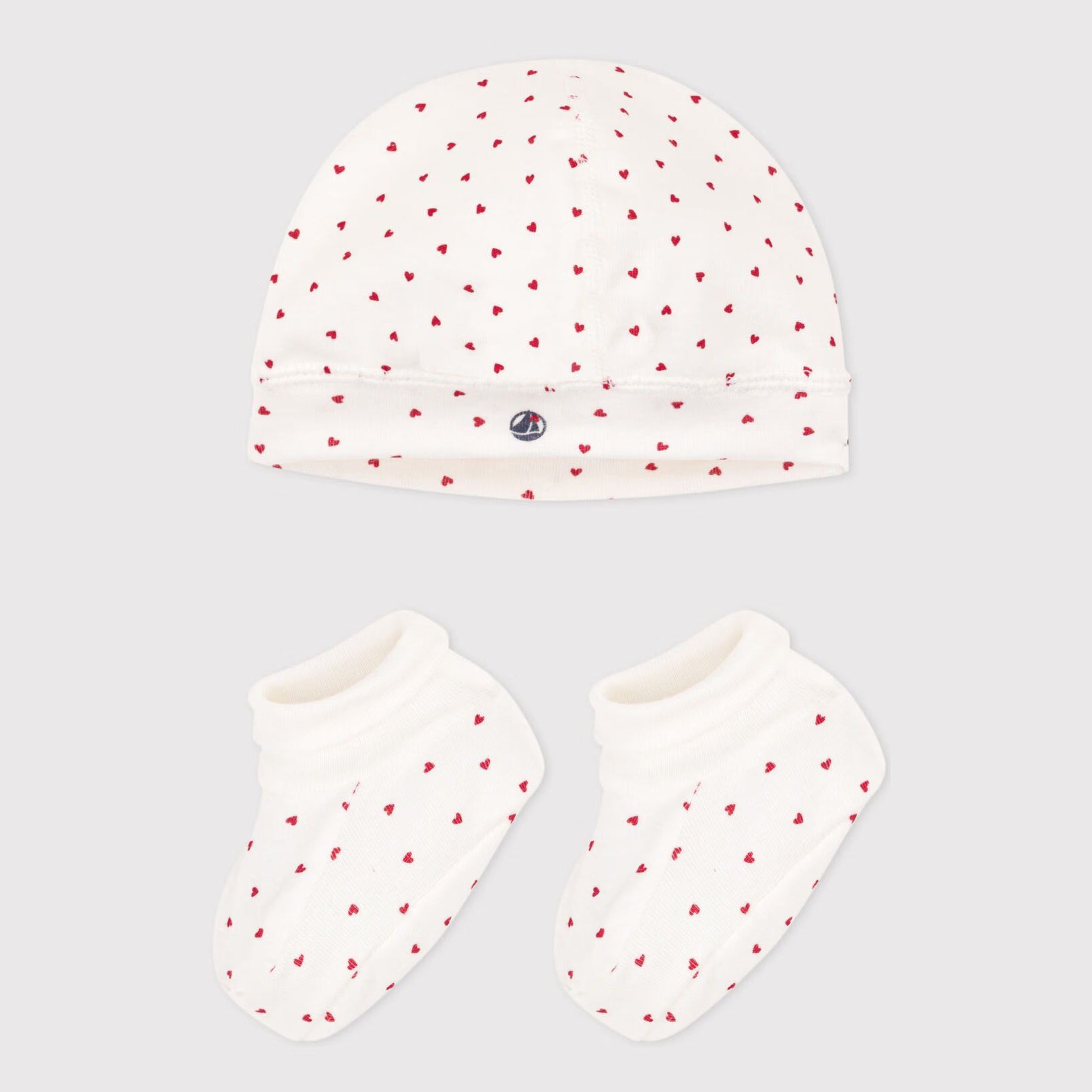 Baby Girls White Printed Heart Warm Hat And Socks Set