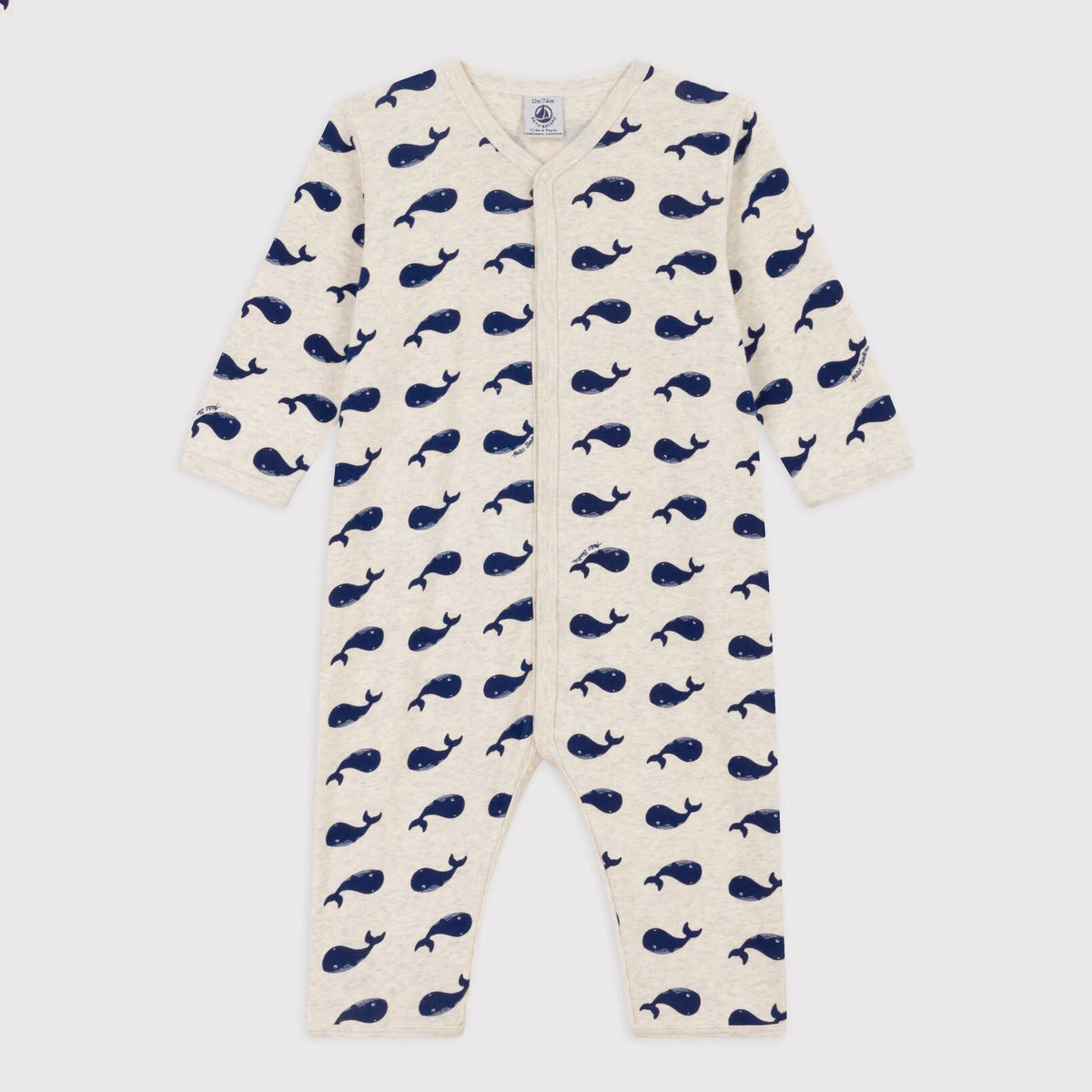 Baby Boys & Girls Beige Whale Printed Cotton Babysuit