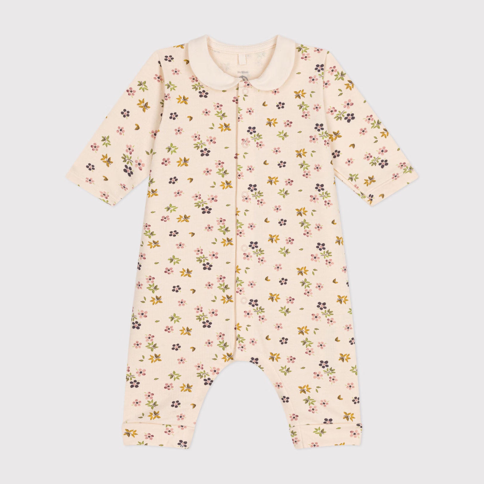 Baby Girls Beige Floral Cotton Babysuit