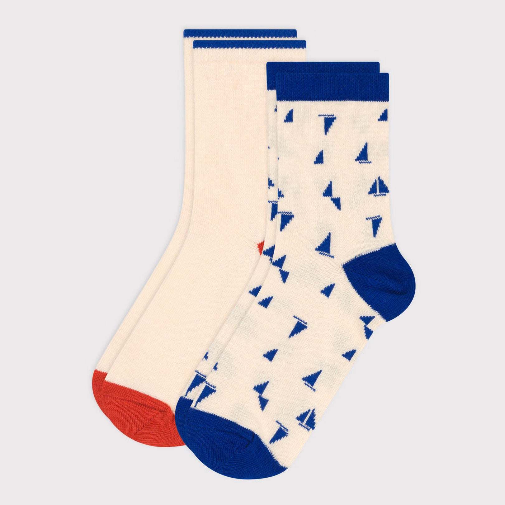 Boys White Printed Cotton Socks Set(2 Pack)