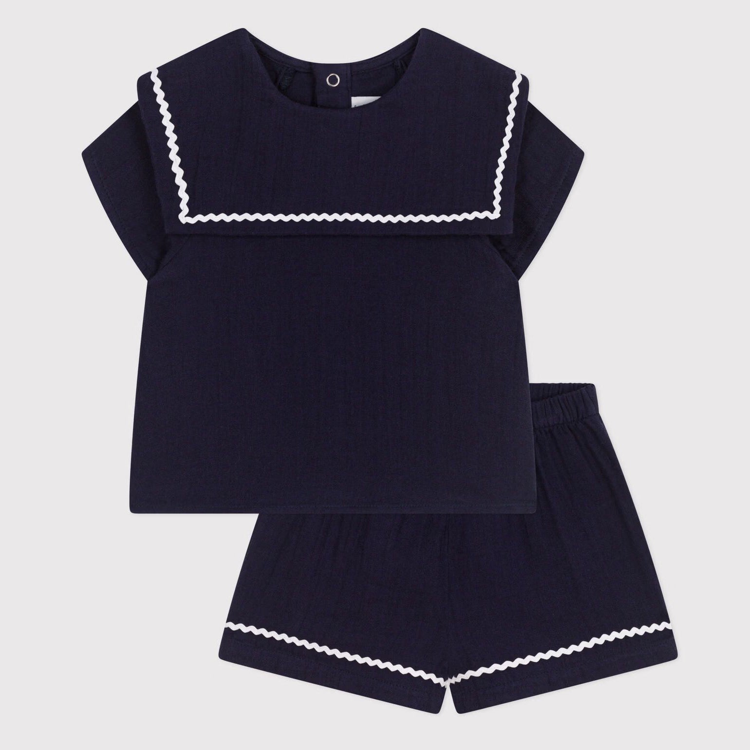 Baby Girls Blue Navy Baby Collar Cotton Set