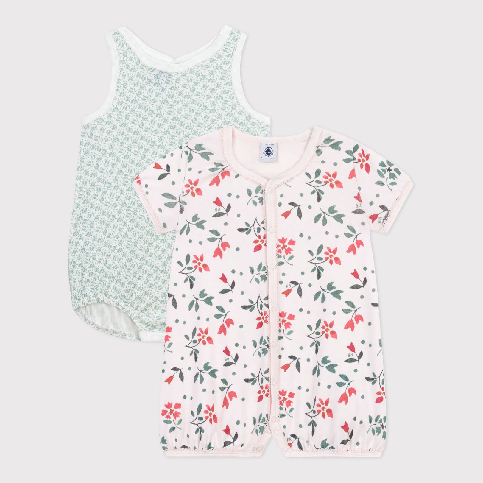 Baby Girls Ivory Floral Cotton Babysuit Set(2 Pack)