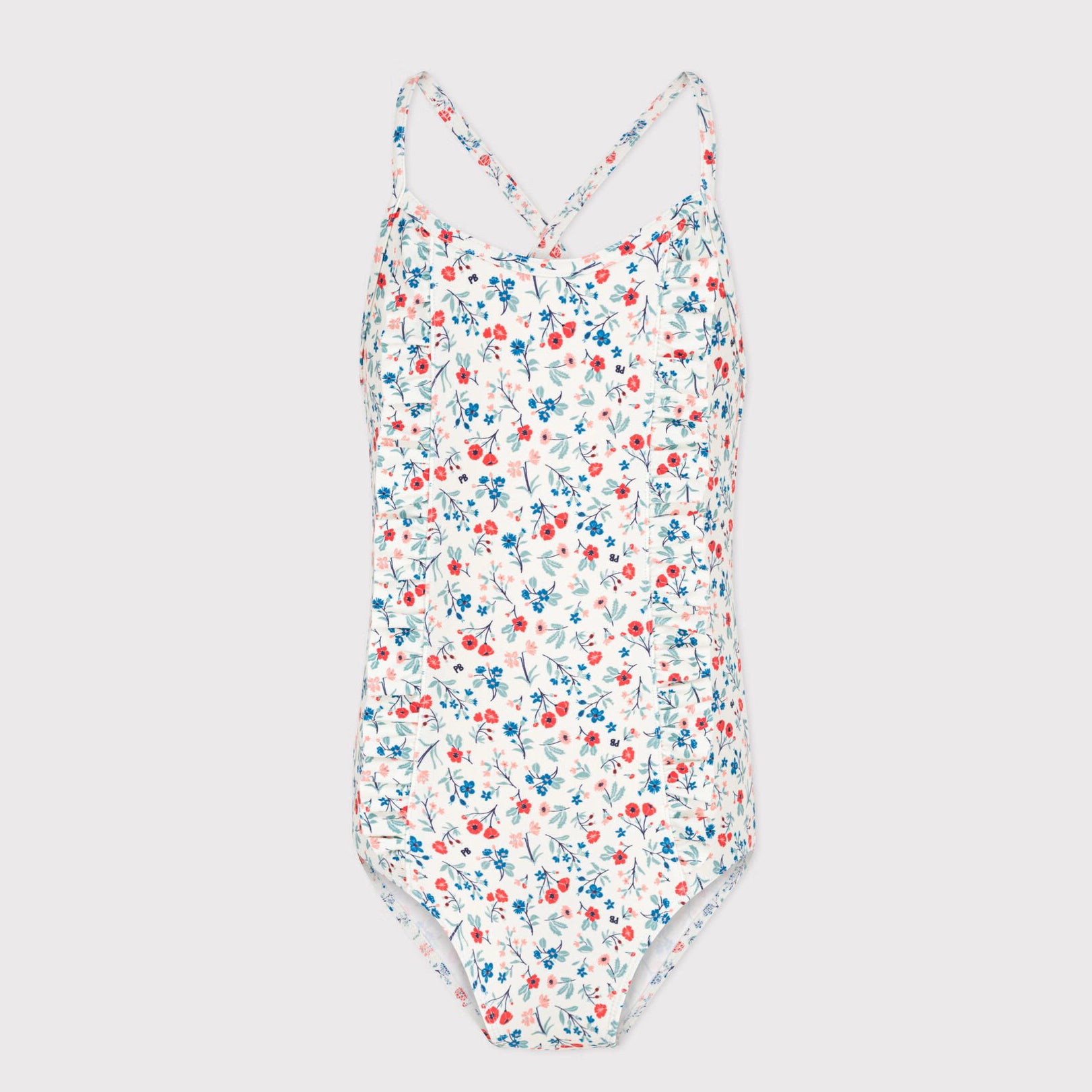 Girls White Floral Swimsuit