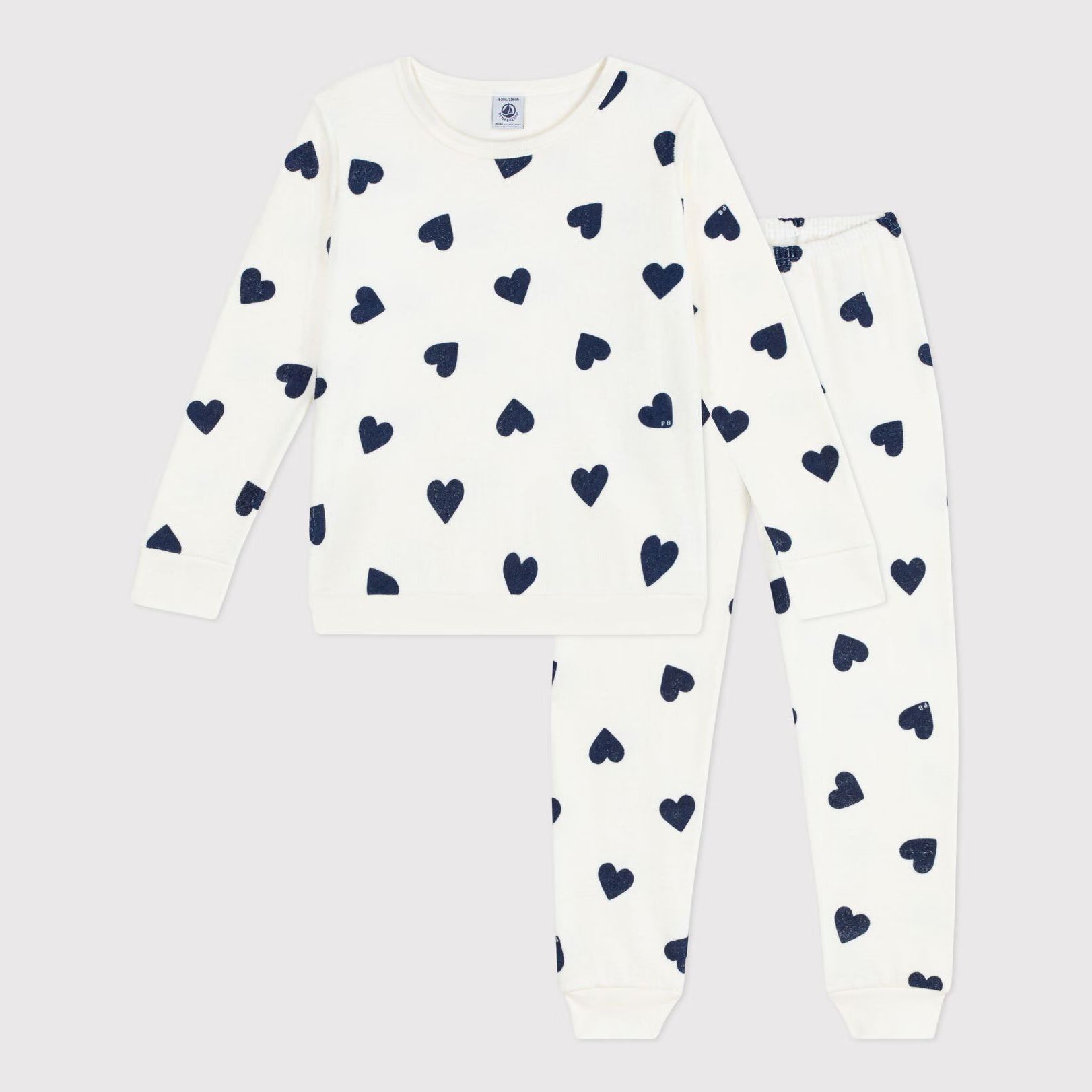 Girls White Heart Printed Cotton Nightwear Set