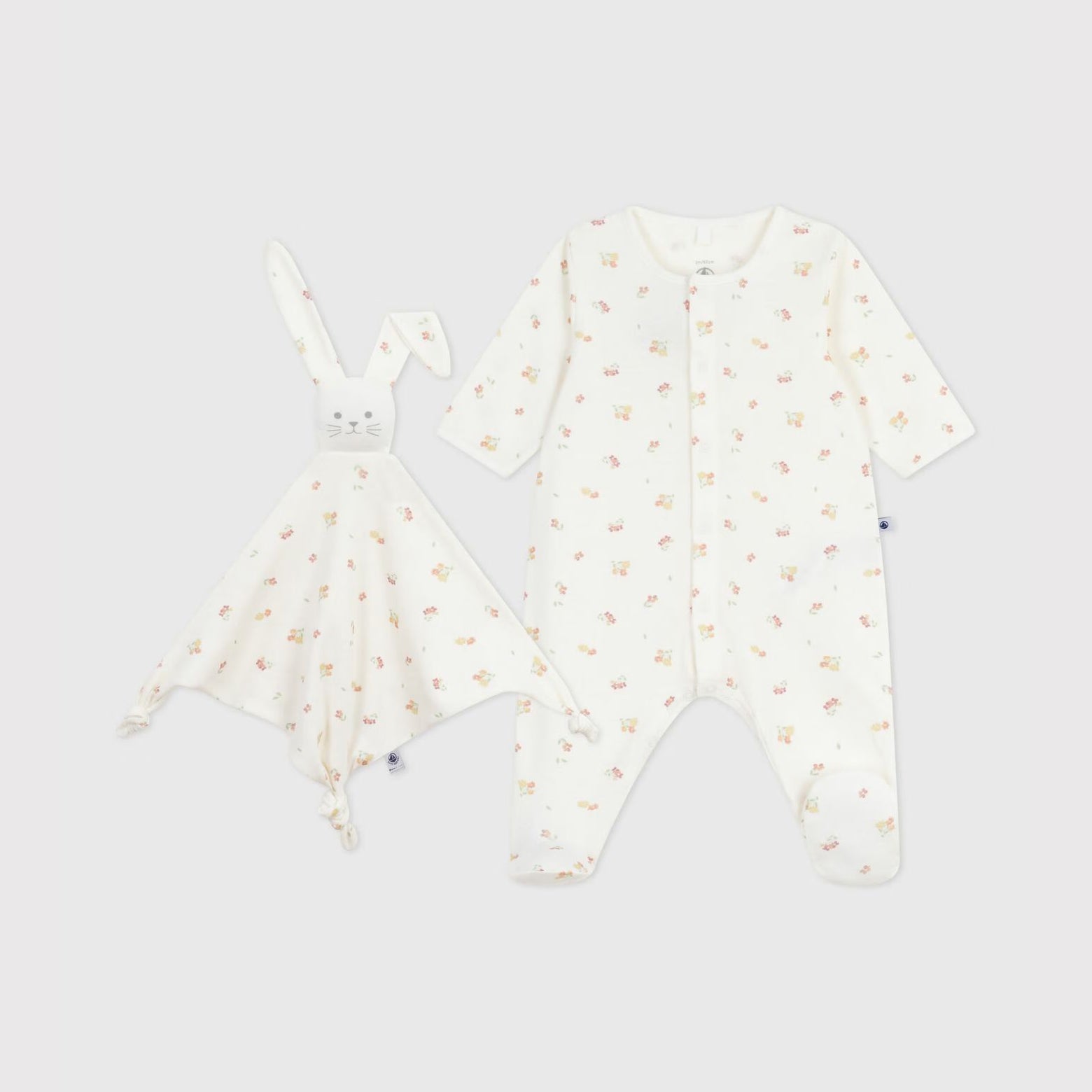 Baby Girls White Printed Cotton Babysuit Set