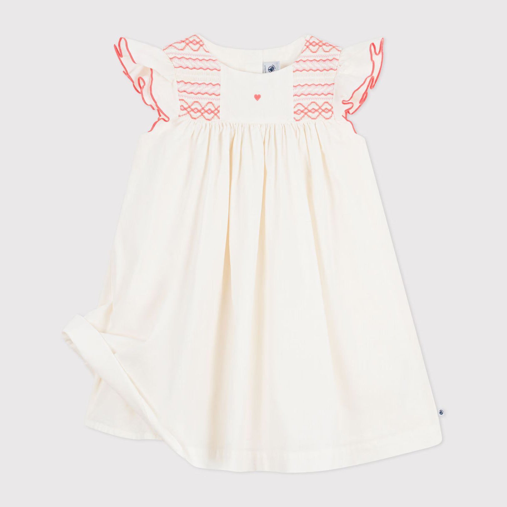 Girls White Ruffled Cotton & Linen Dress