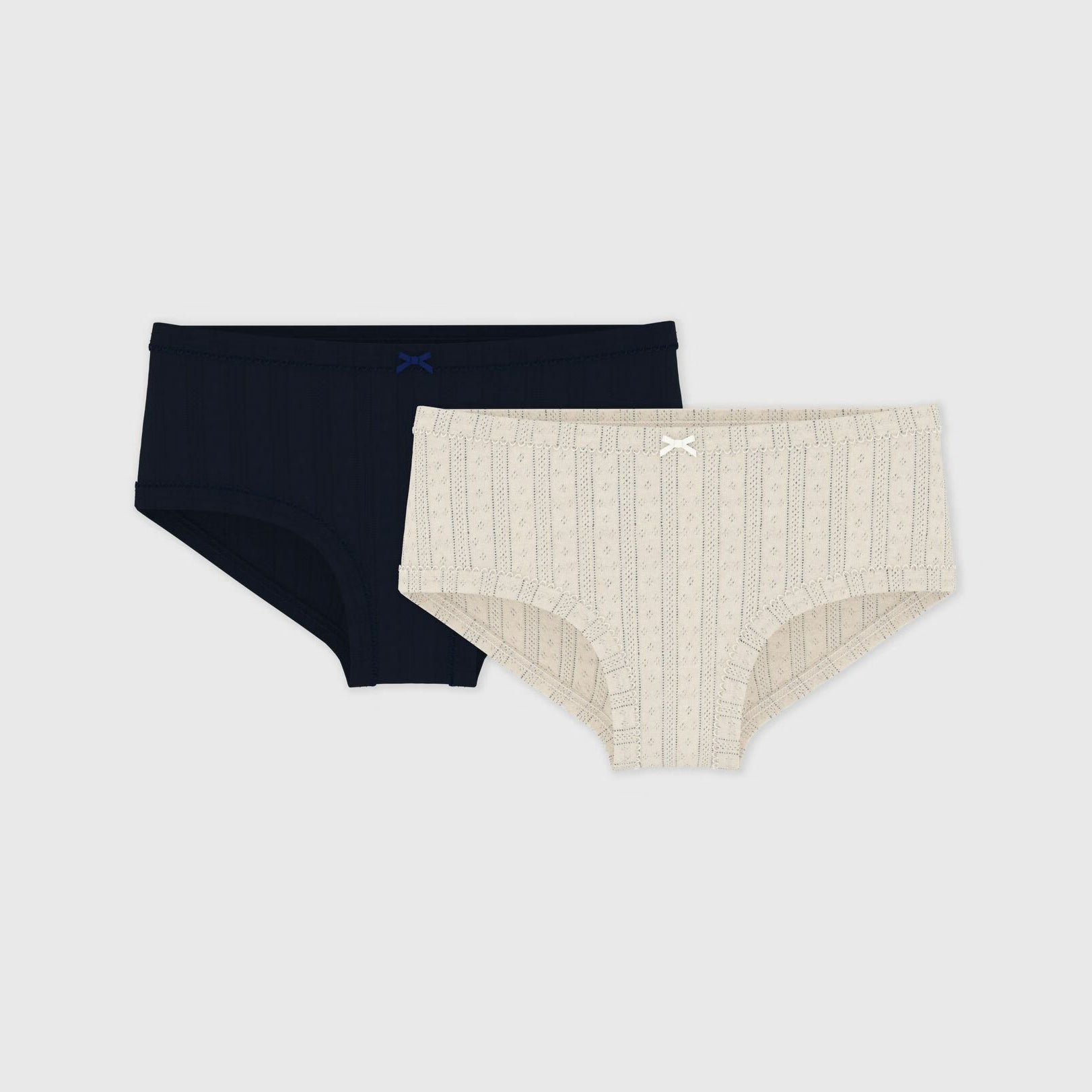 Girls Beige & Navy Cotton Underwear Set(2 Pack)