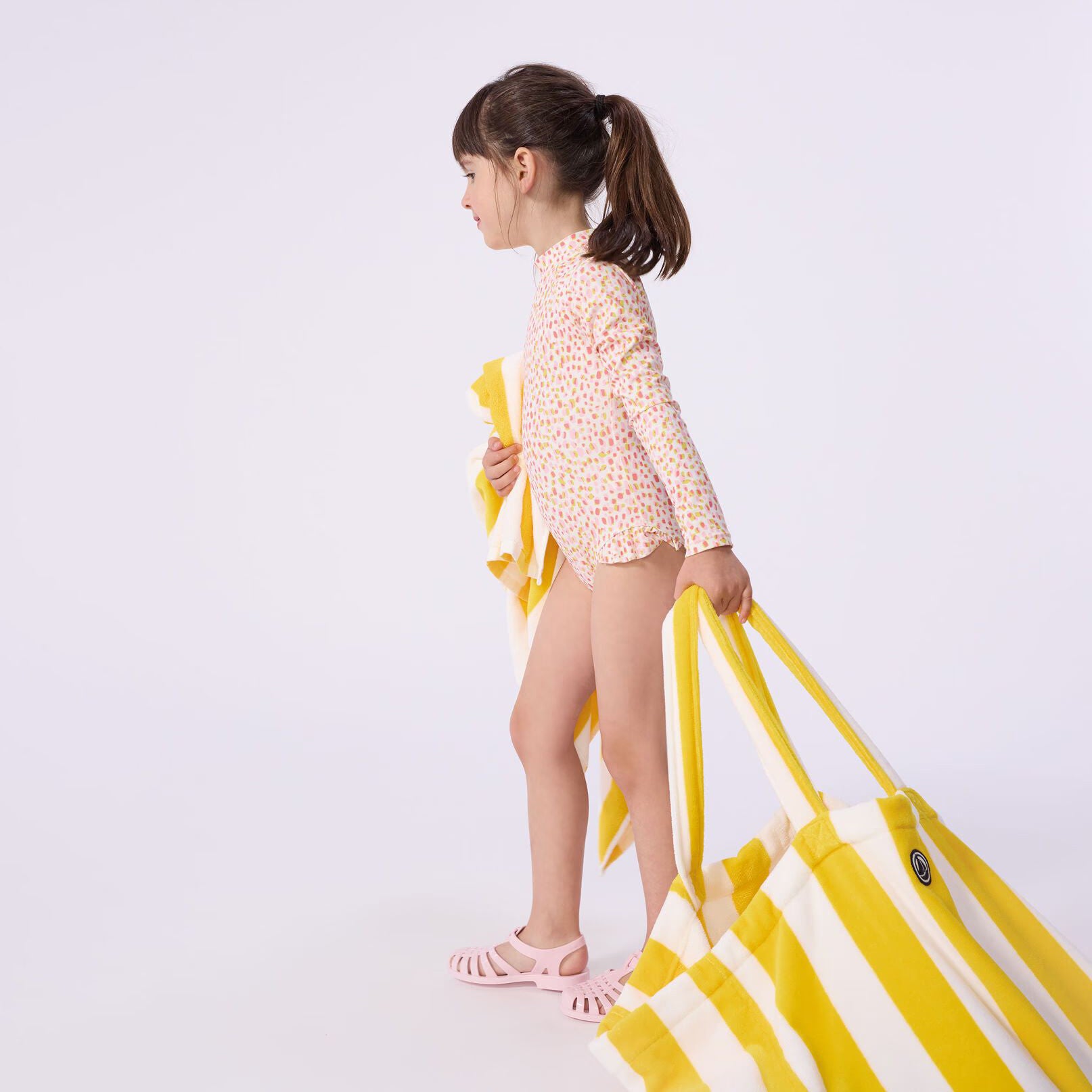 Sac fourre-tout en coton éponge à rayures jaunes (H42 x L49 x P20 cm)