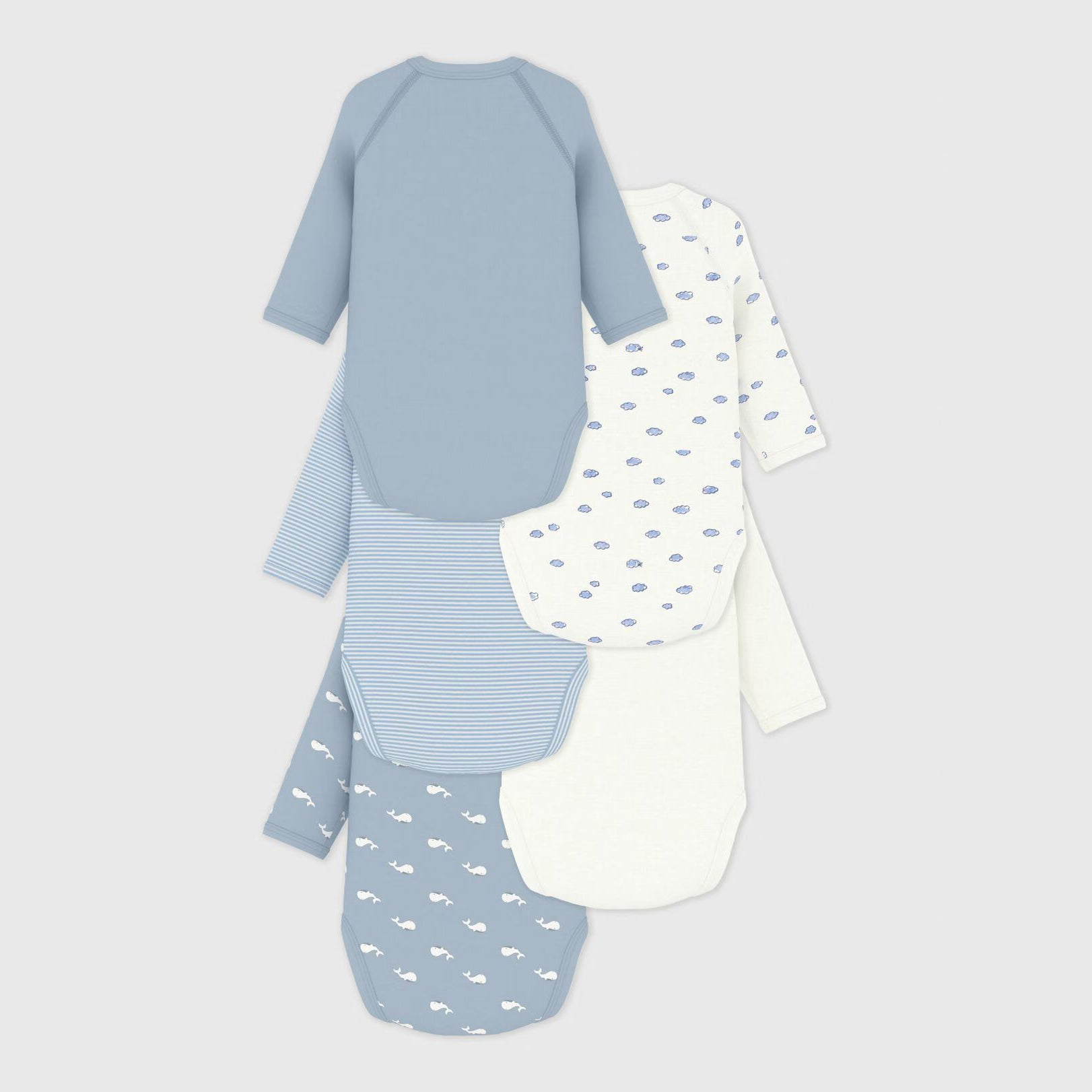 Baby Boys Blue & White Cotton Babysuit Set(5 Pack)