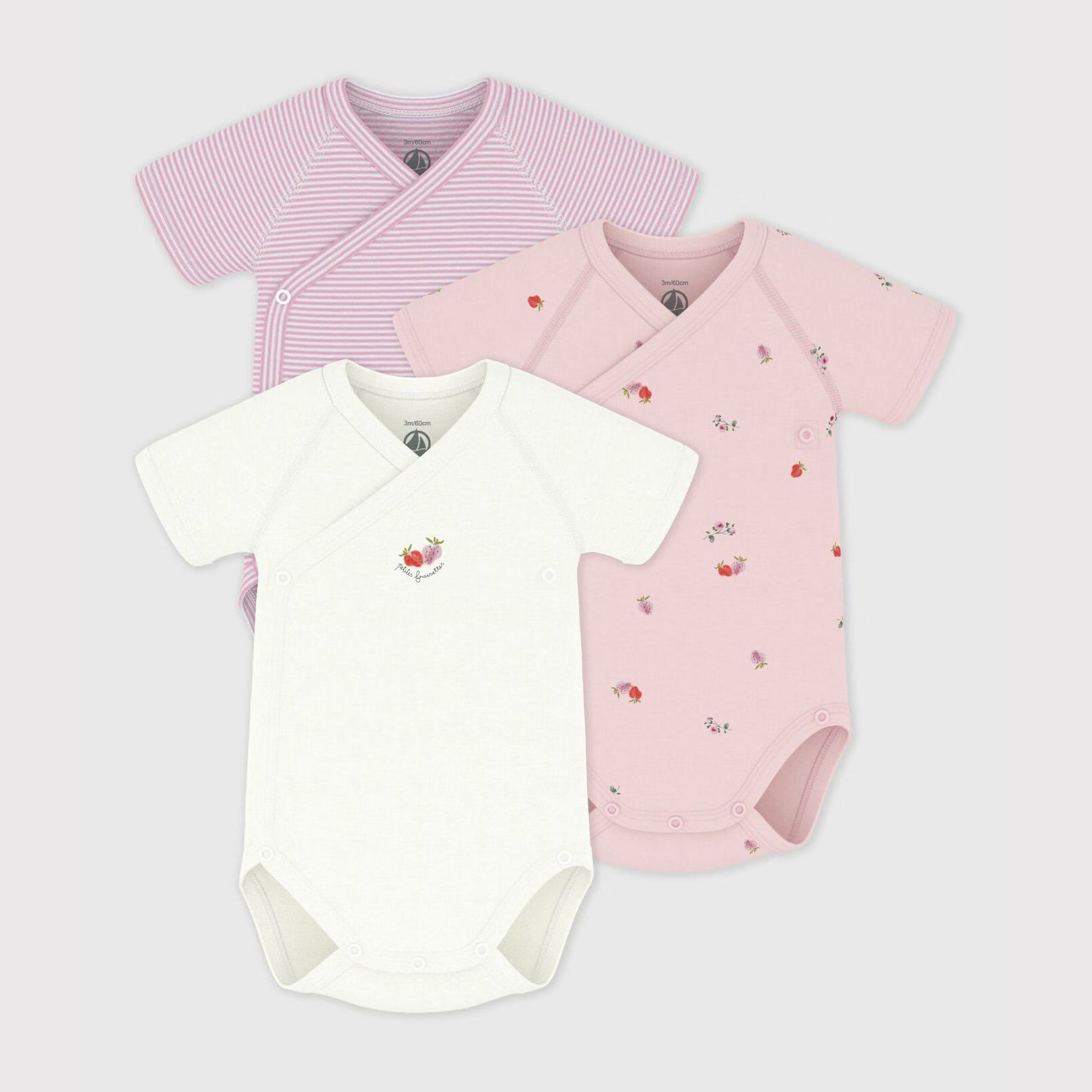 Baby Girls Tricolor Cotton Babysuit Set(3 Pack)