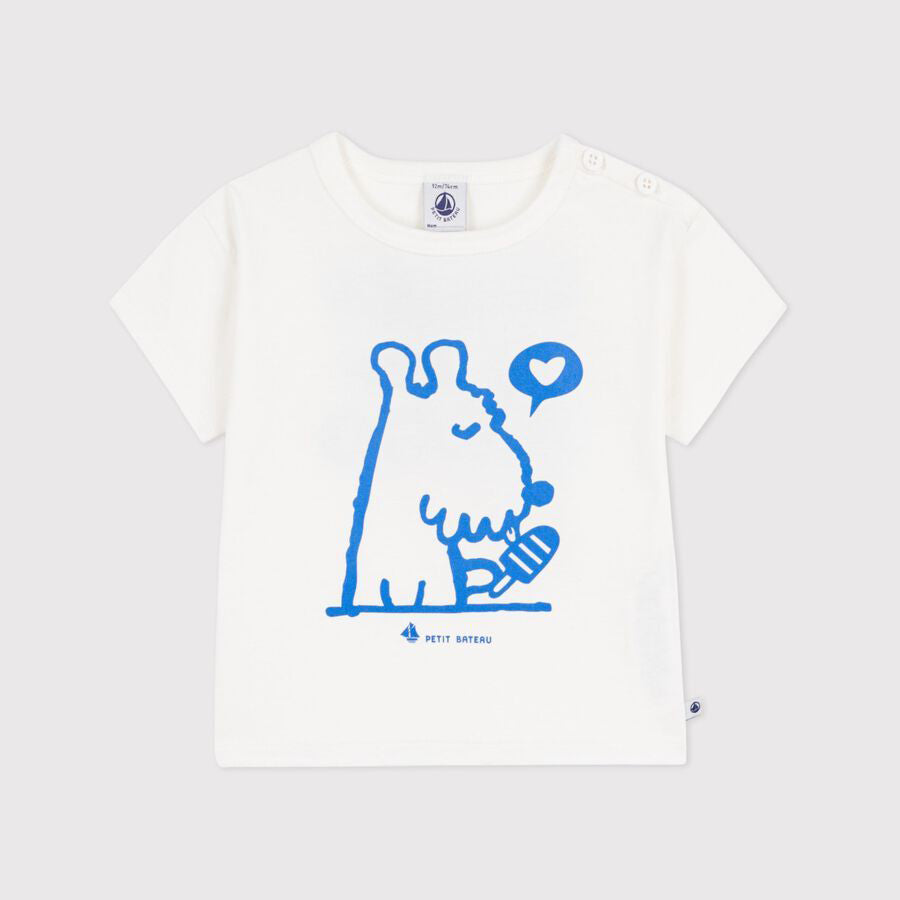 Baby Boys & Girls White Printed Cotton T-Shirt